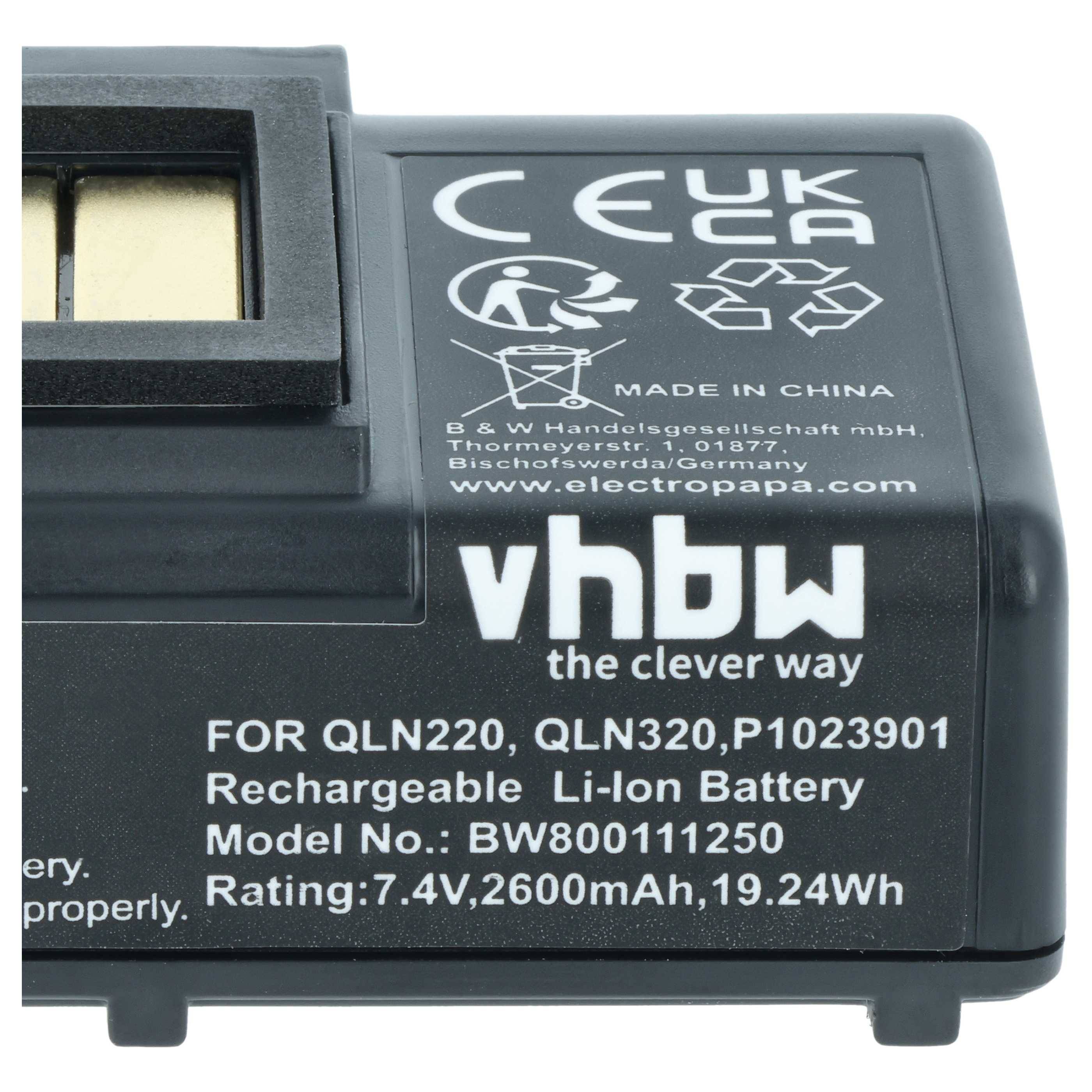 vhbw 2x Akku kompatibel mit Zebra ZQ510, ZQ511 RFID, ZQ500, ZQ511 Drucker Kopierer Scanner Etiketten-Drucker (2600 mAh, 7,4 V, Li-Ion)