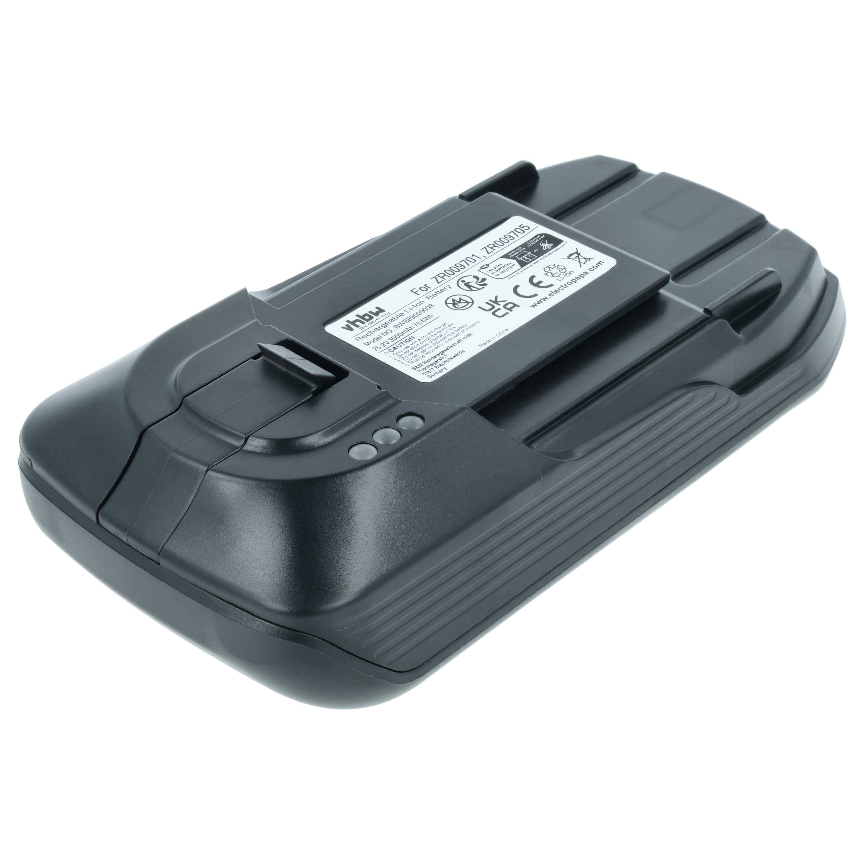 vhbw Akku kompatibel mit Rowenta X-FORCE FLEX 11.60, X-FORCE FLEX 12.60, X-FORCE 11.60 Home Cleaner Heimroboter (3 Ah, 25,2 V, Li-Ion)
