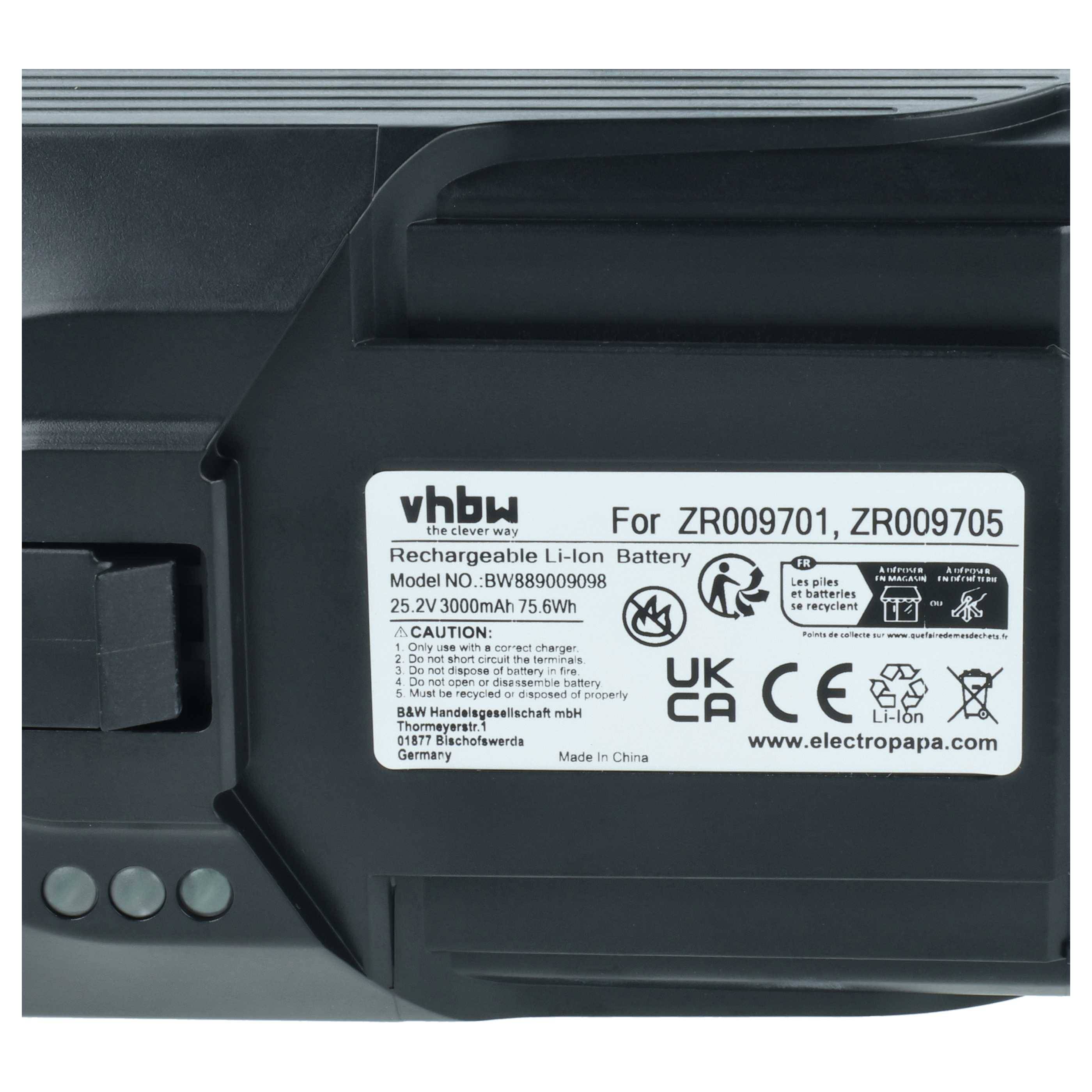 vhbw Akku kompatibel mit Rowenta RH 9898 WO 4Q0, RH9898WO/4Q0, RH98A0, RH98A0WO/4Q2, RH98A0WO/4Q3 Home Cleaner Heimroboter (3 Ah, 25,2 V, Li-Ion)