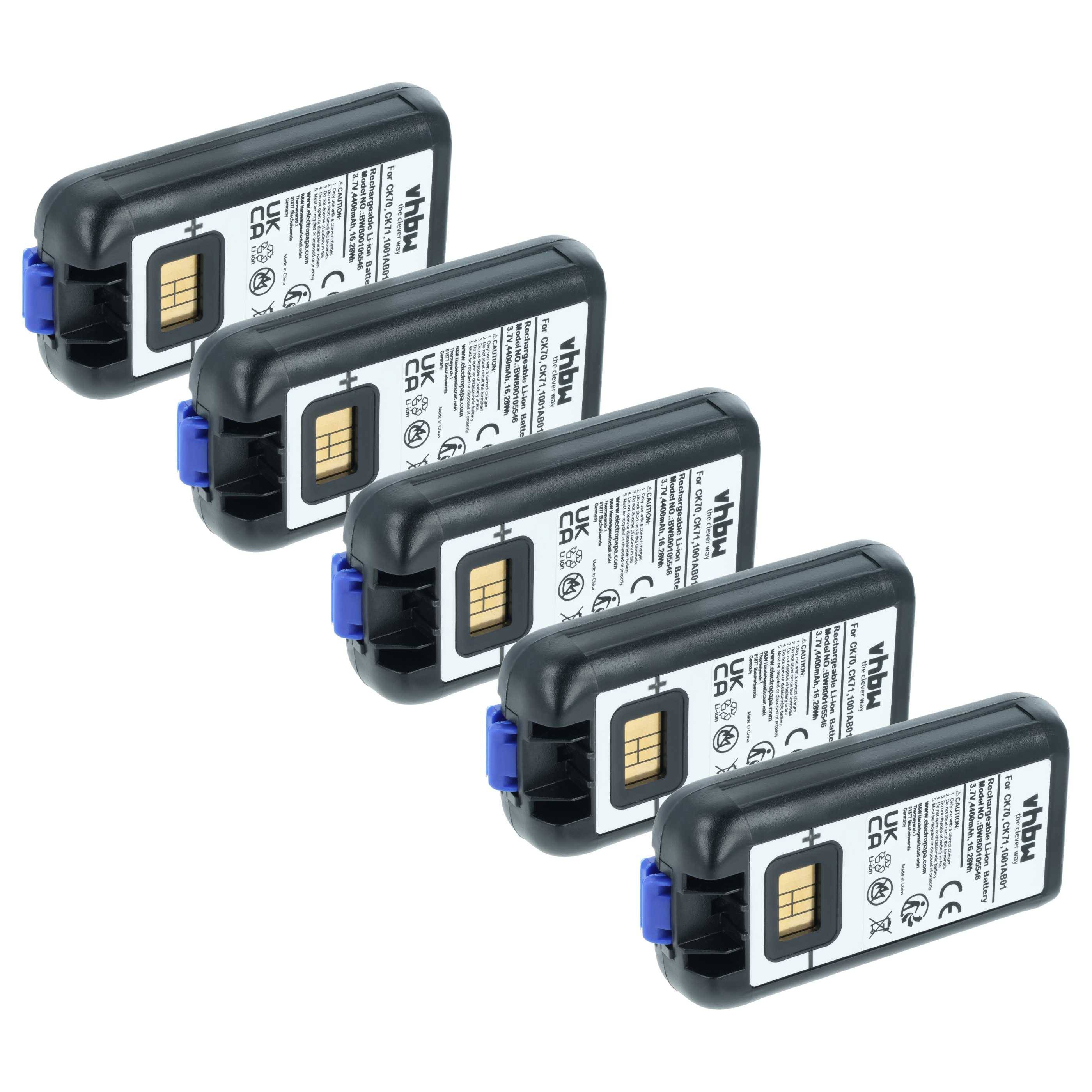 vhbw 5x Akku kompatibel mit Intermec CK70A, CK70, CK71A, CK71 Mobilcomputer PDA Scanner (4400 mAh, 3,7 V, Li-Ion)