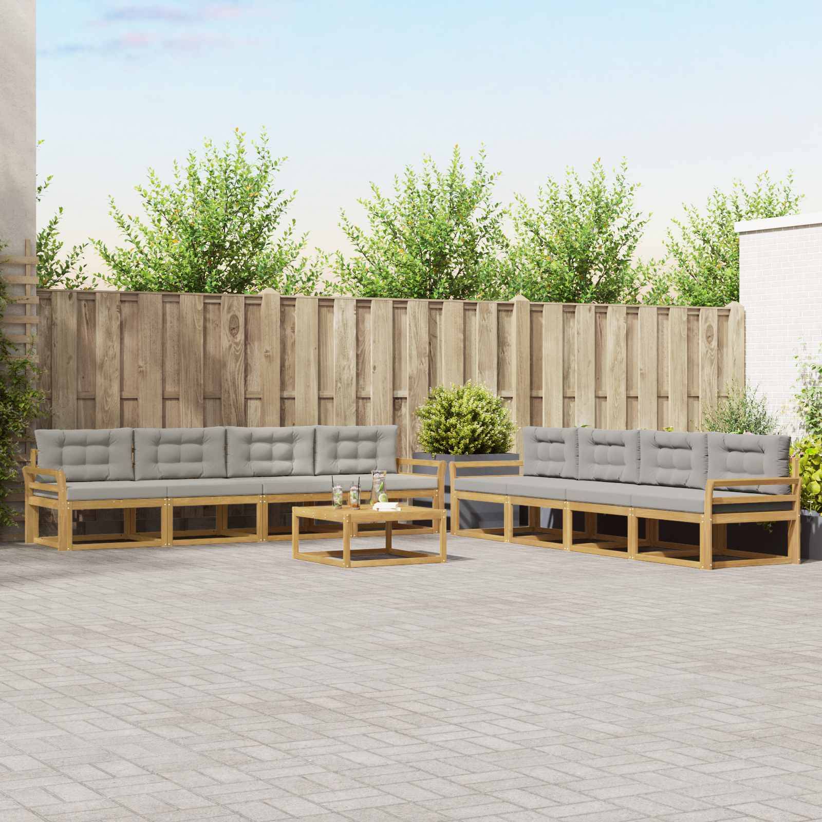 vidaXL Outdoor-Sofagarnitur 9 pcs Weiß und Hellgrau 79 x 79 x 37 cm