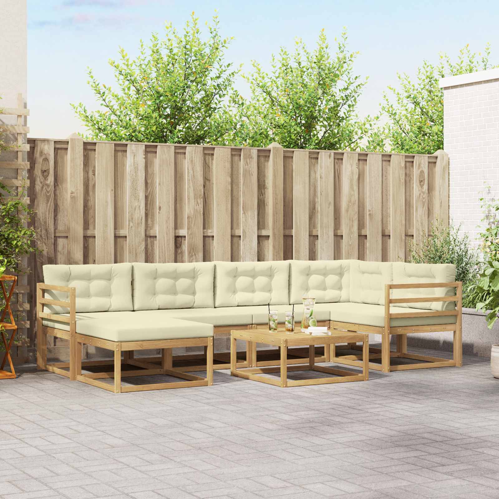 vidaXL Outdoor-Sofagarnitur 7 pcs Weiß und Creme