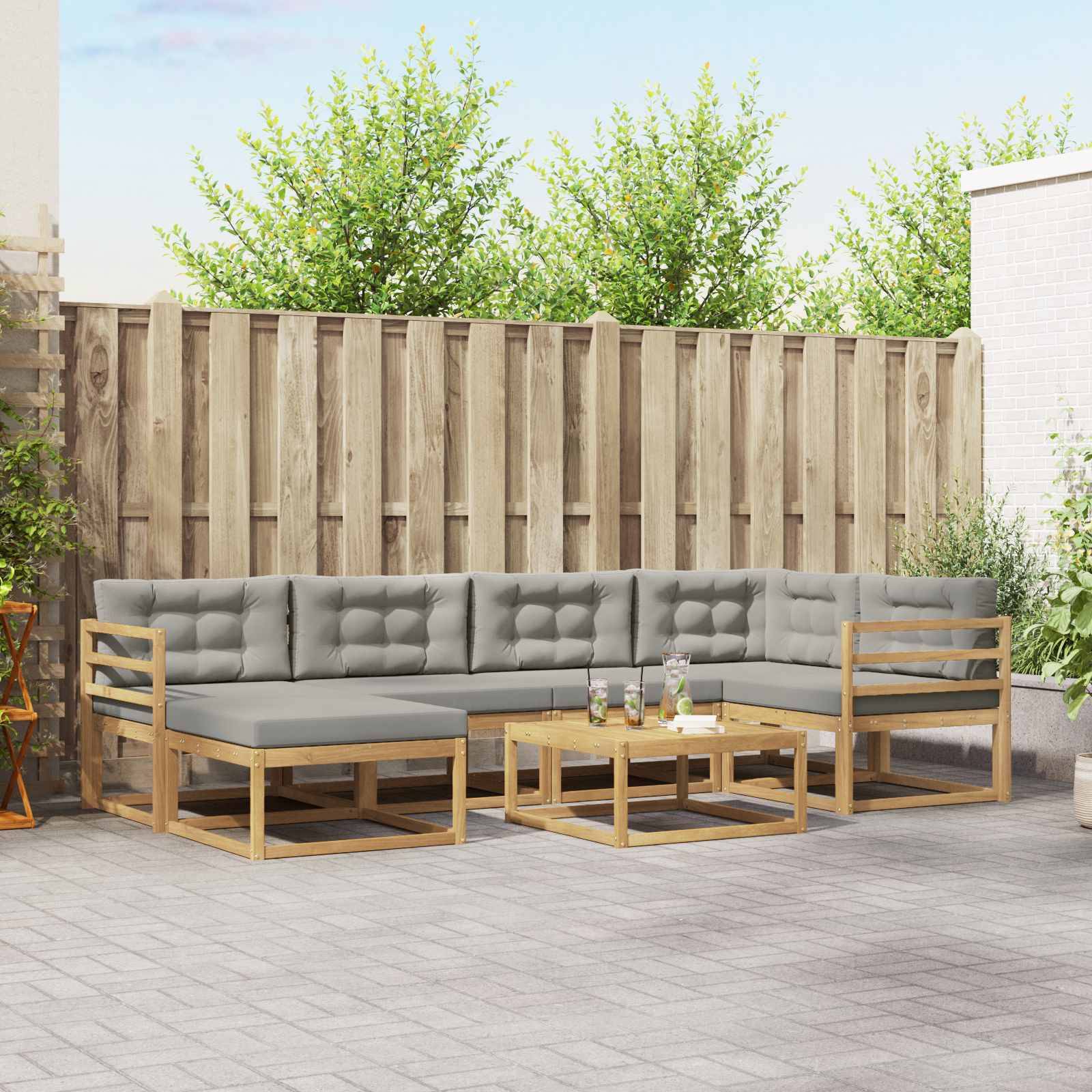 vidaXL Outdoor-Sofagarnitur 7 pcs Weiß und Hellgrau