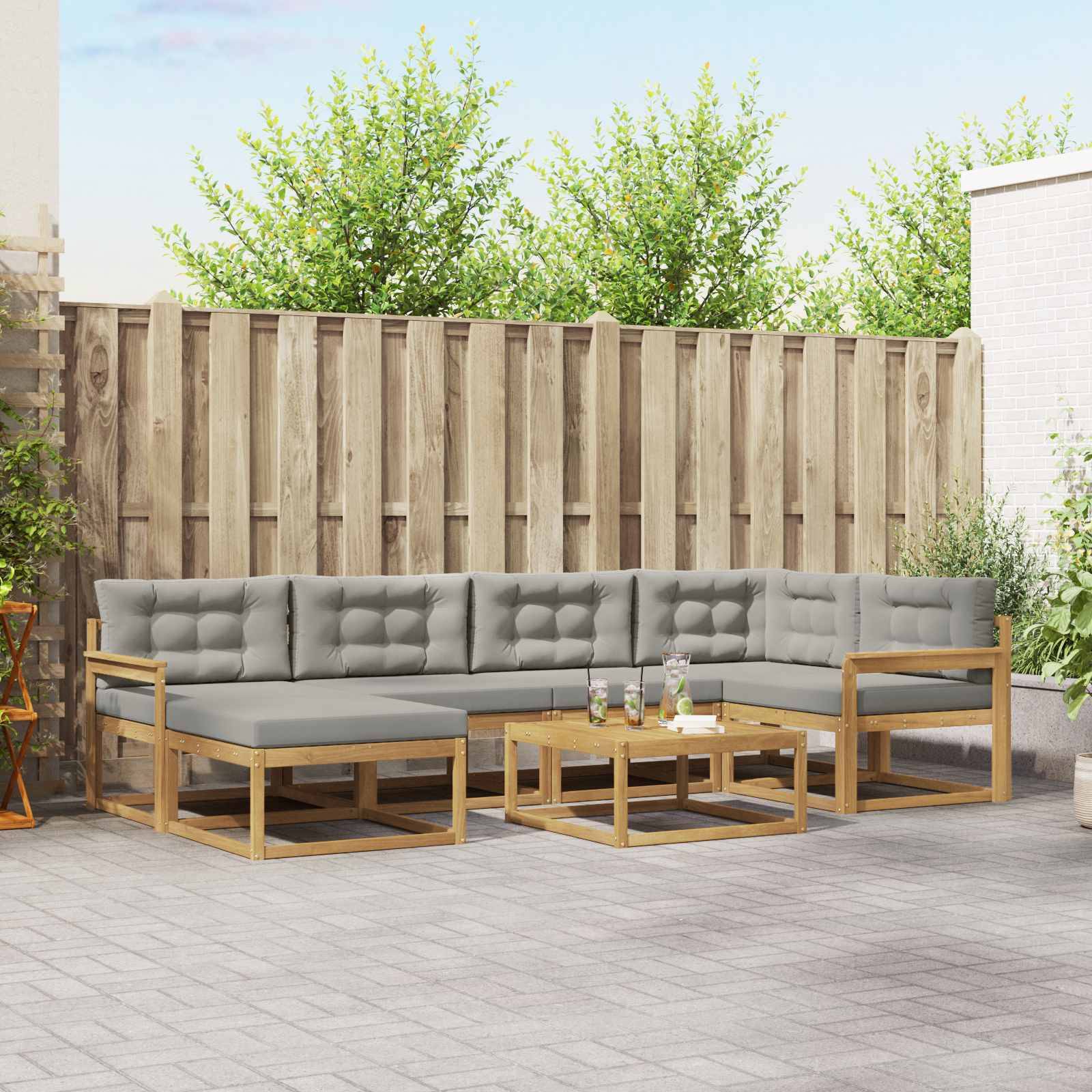 vidaXL Outdoor-Sofagarnitur 7 pcs Weiß und Hellgrau