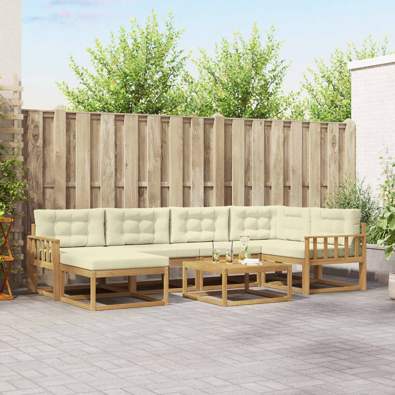vidaXL Outdoor-Sofagarnitur 7 pcs Weiß und Creme