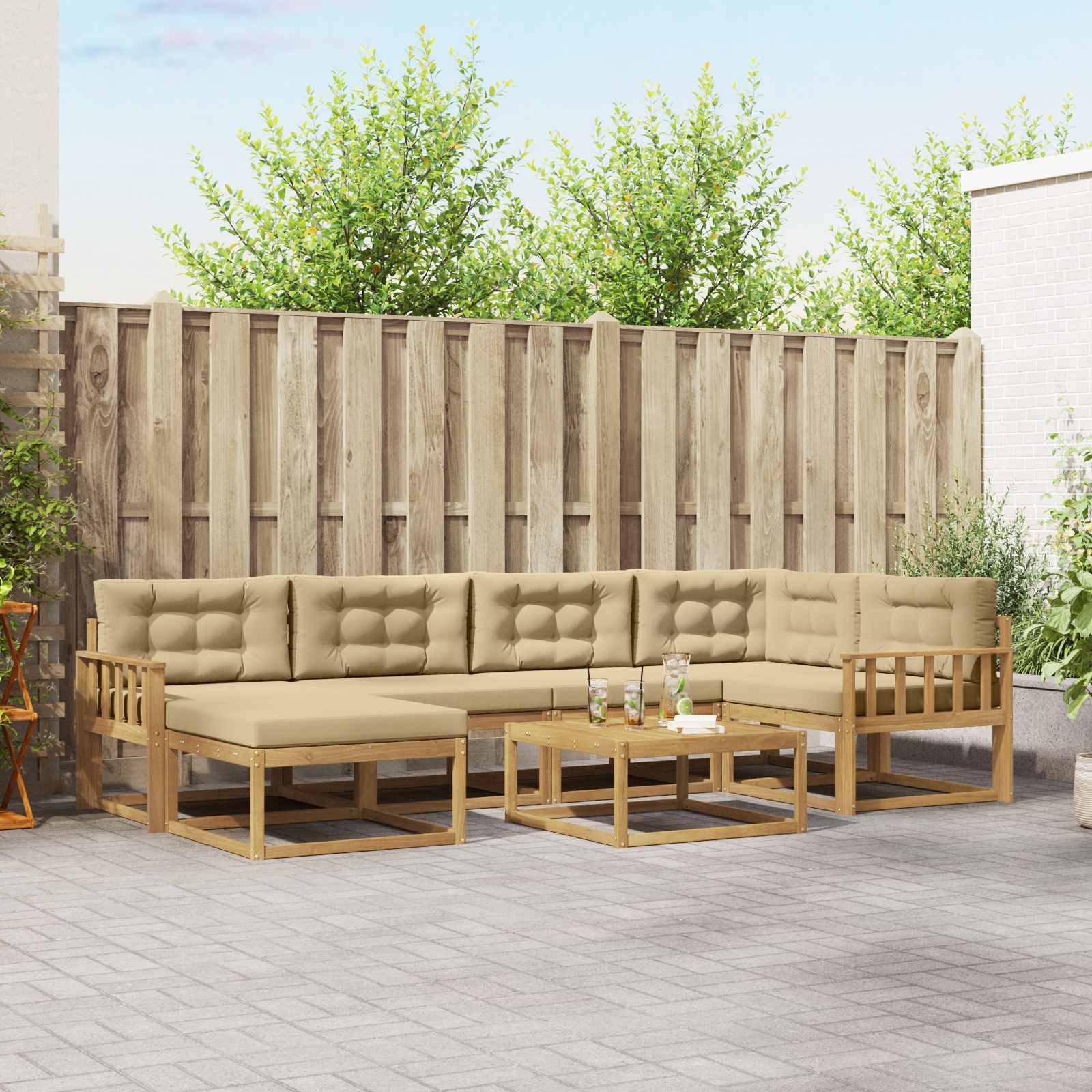 vidaXL Outdoor-Sofagarnitur 7 pcs Weiß und Beige