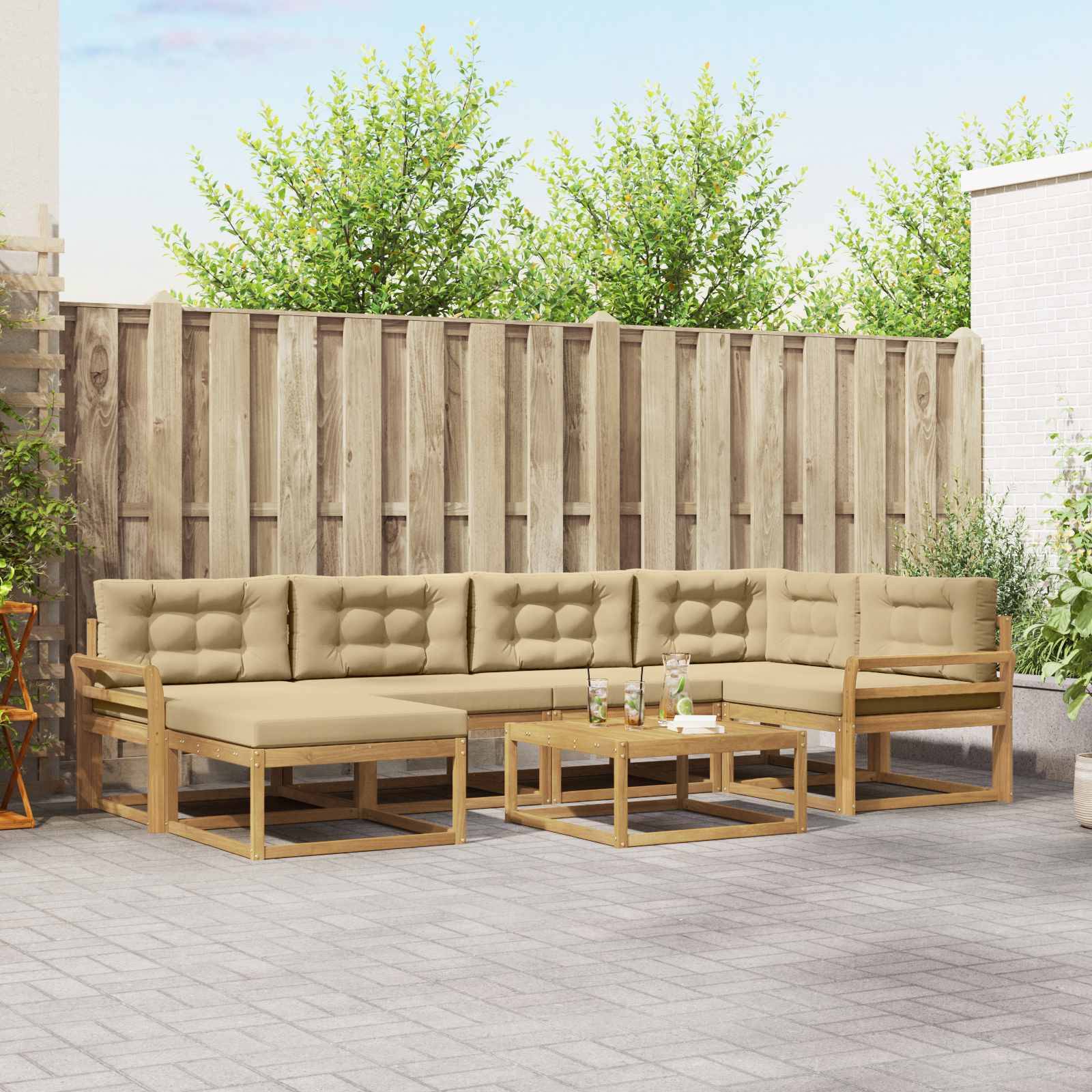 vidaXL Outdoor-Sofagarnitur 7 pcs Weiß und Beige