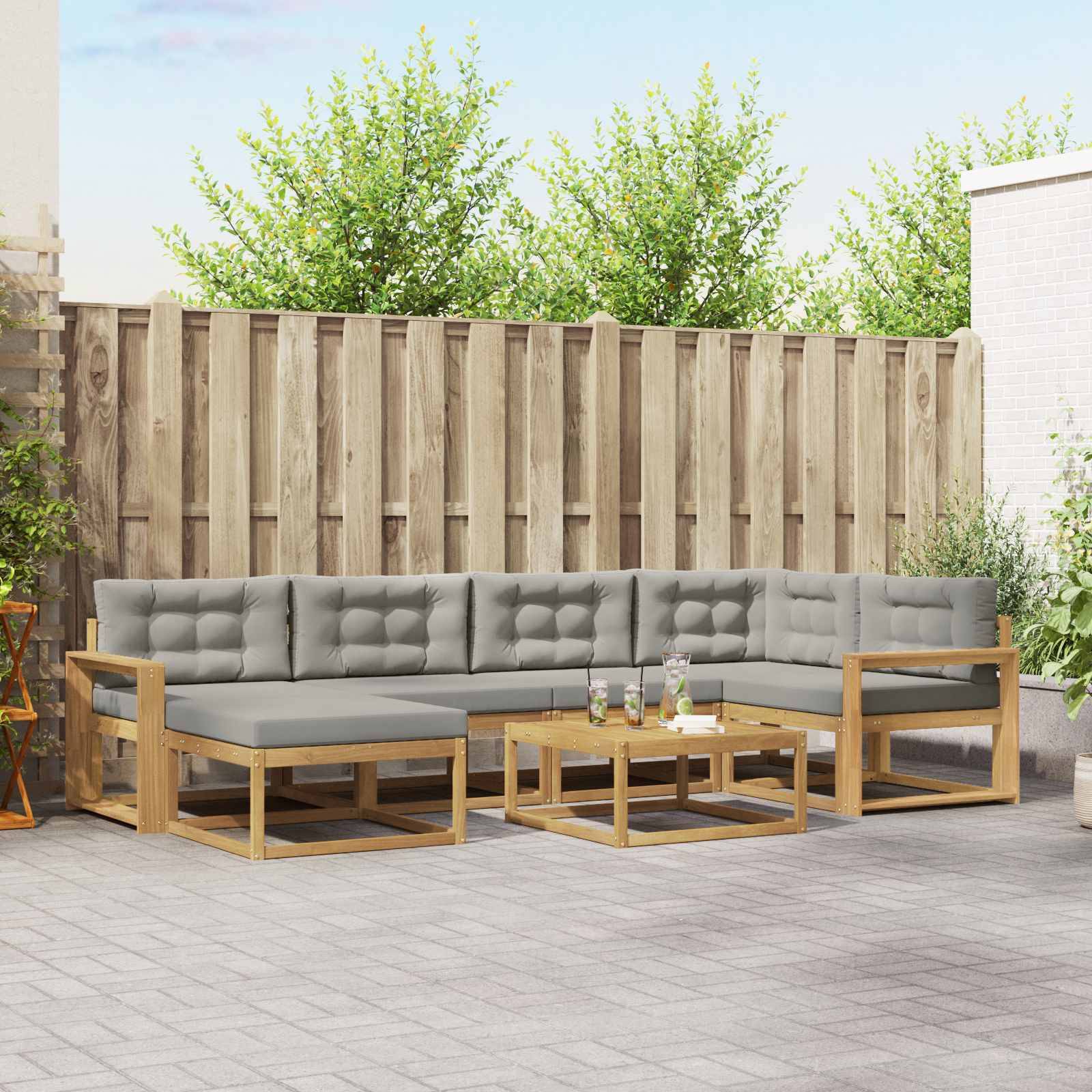 vidaXL Outdoor-Sofagarnitur 7 pcs Weiß und Hellgrau