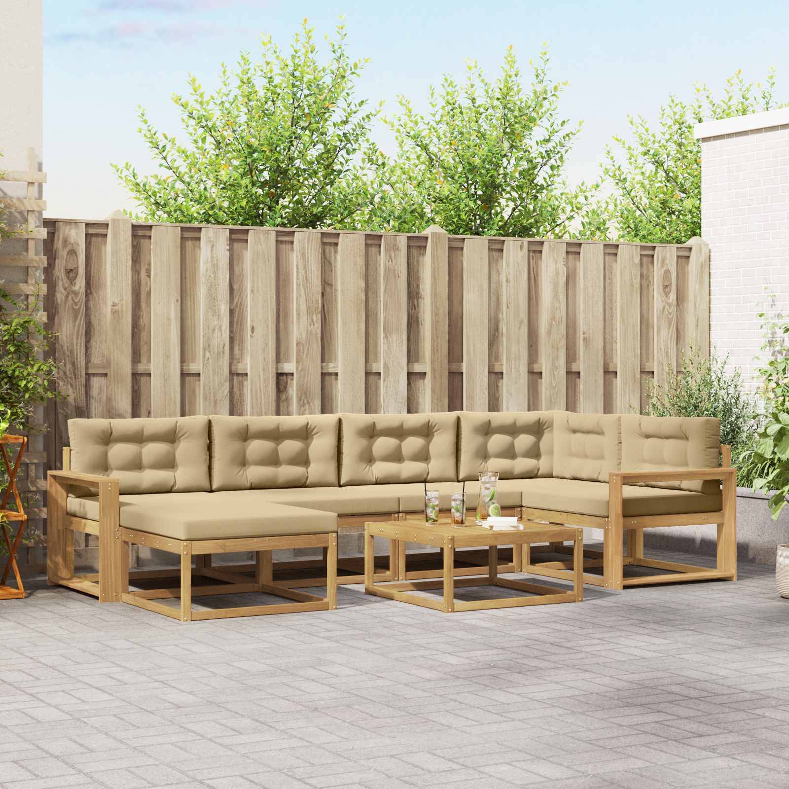 vidaXL Outdoor-Sofagarnitur 7 pcs Weiß und Beige