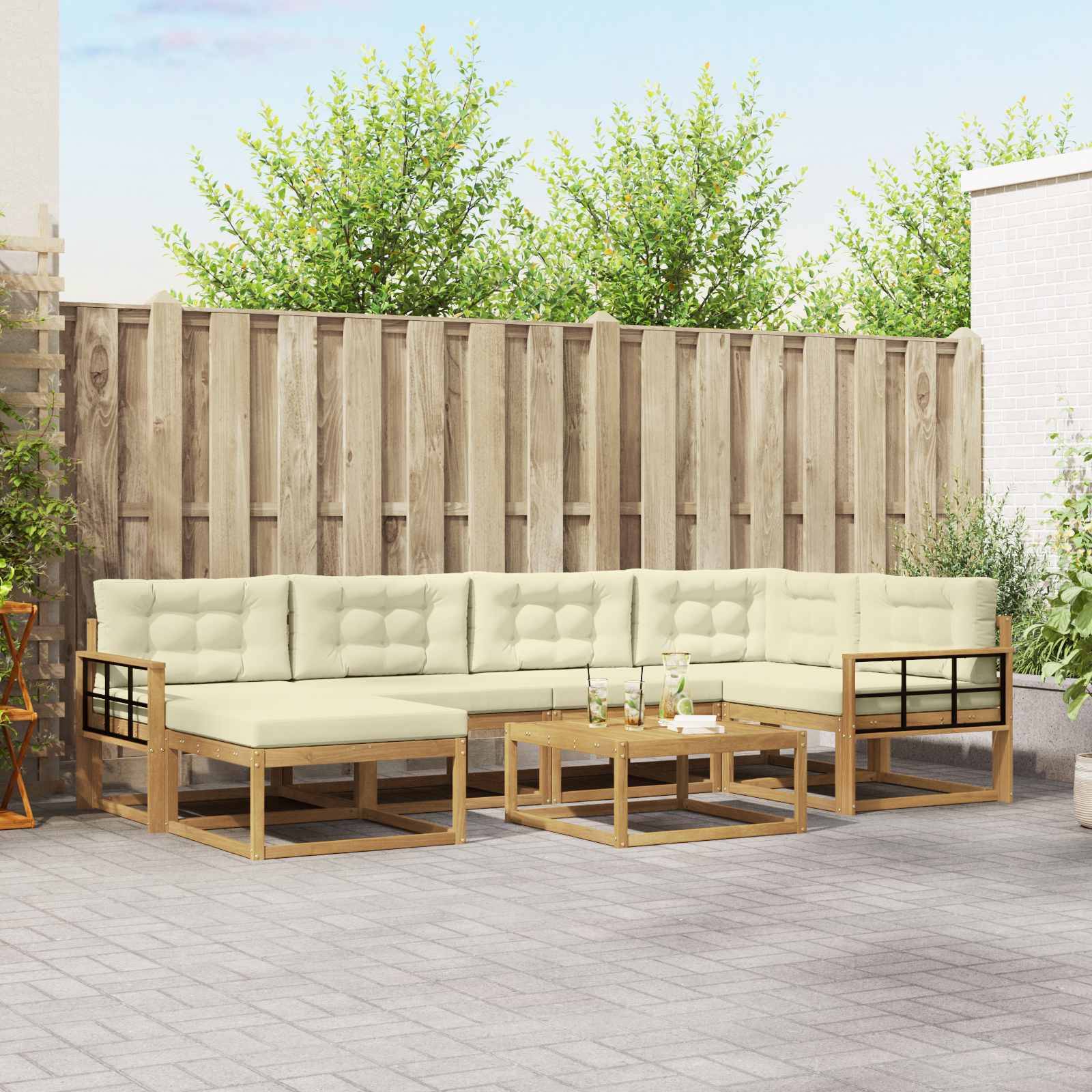 vidaXL Outdoor-Sofagarnitur 7 pcs Weiß und Creme