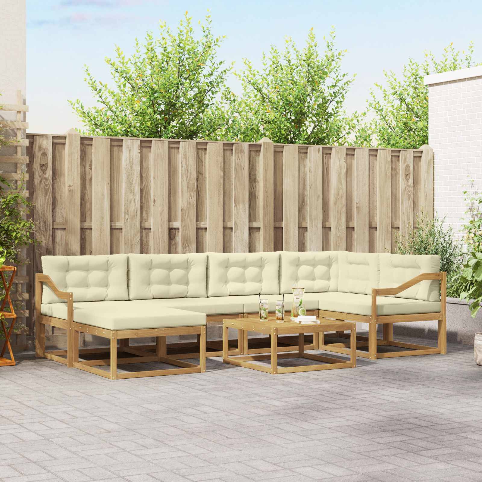 vidaXL Outdoor-Sofagarnitur 7 pcs Weiß und Creme