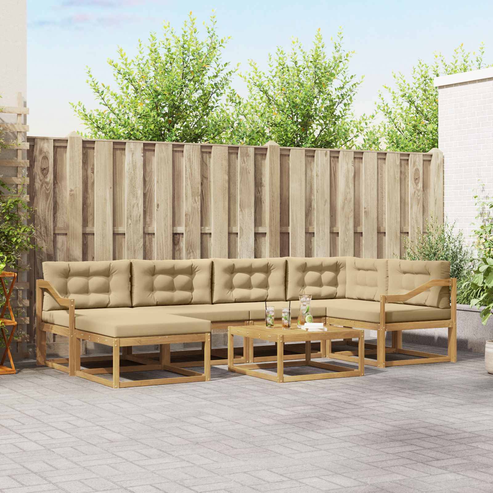 vidaXL Outdoor-Sofagarnitur 7 pcs Weiß und Beige
