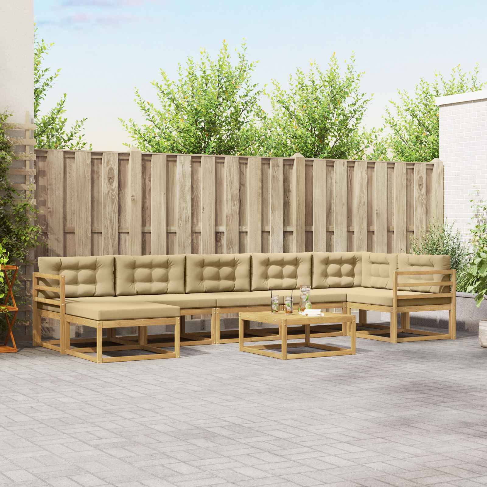 vidaXL Outdoor-Sofagarnitur 8 pcs Weiß und Beige