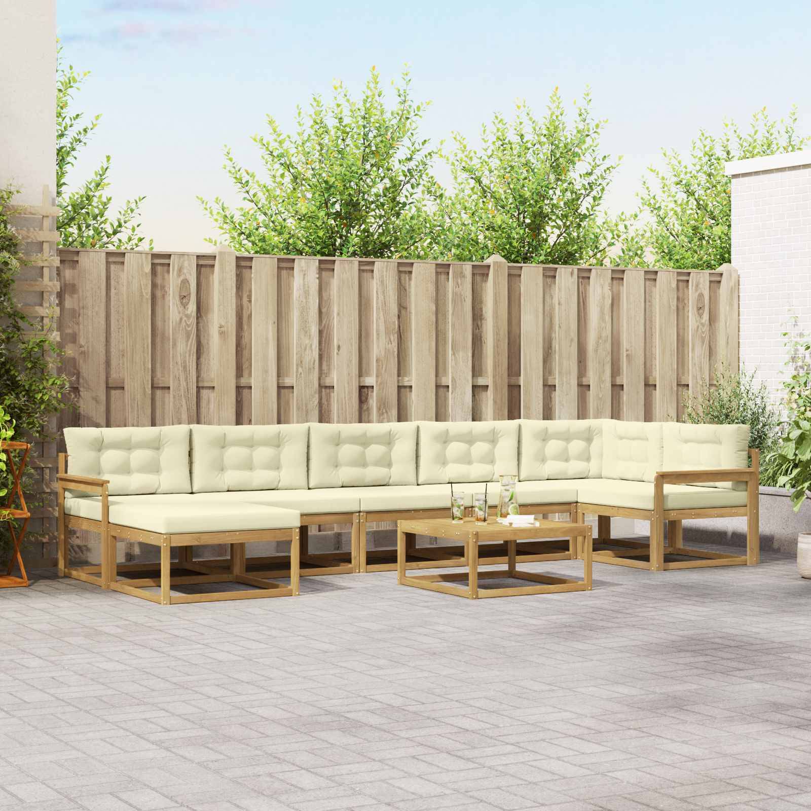 vidaXL Outdoor-Sofagarnitur 8 pcs Weiß und Creme