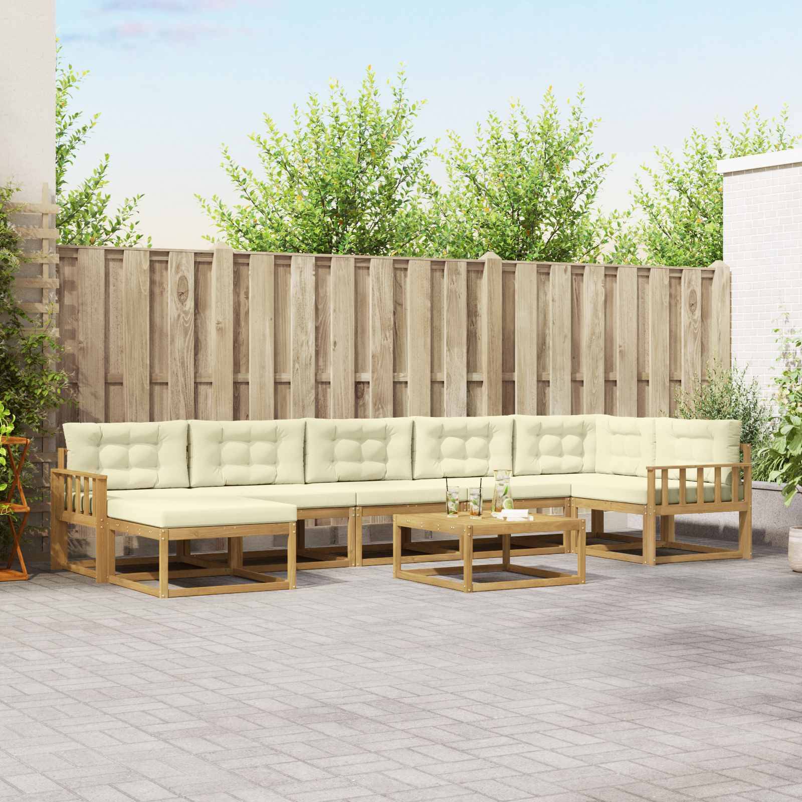 vidaXL Outdoor-Sofagarnitur 8 pcs Weiß und Creme