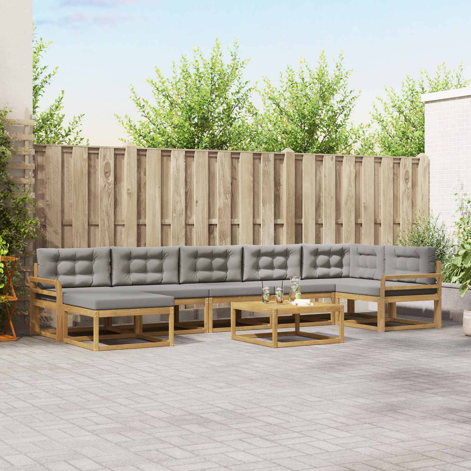 vidaXL Outdoor-Sofagarnitur 8 pcs Weiß und Hellgrau