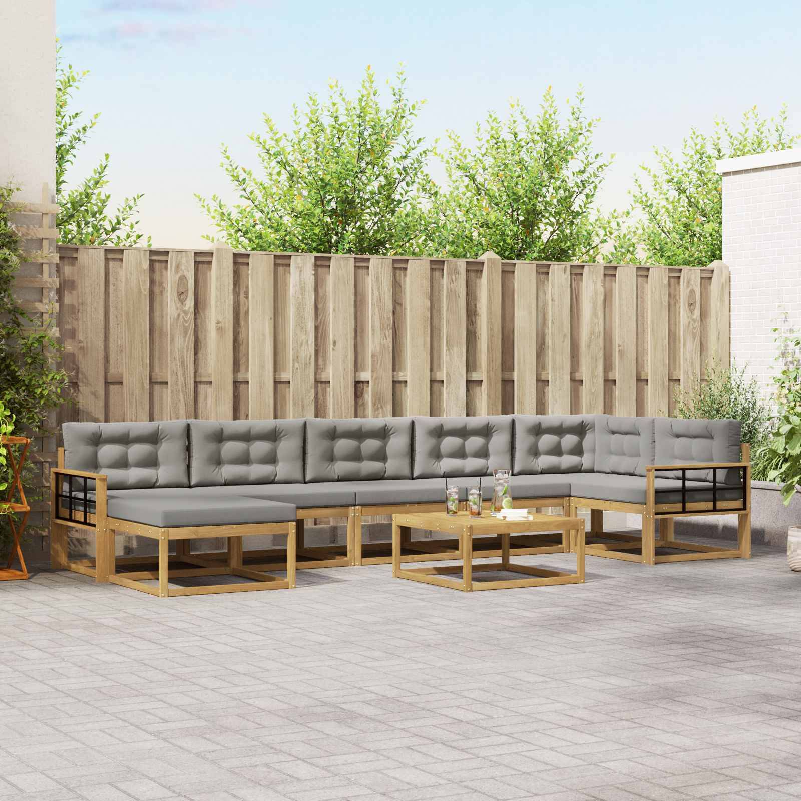 vidaXL Outdoor-Sofagarnitur 8 pcs Weiß und Hellgrau