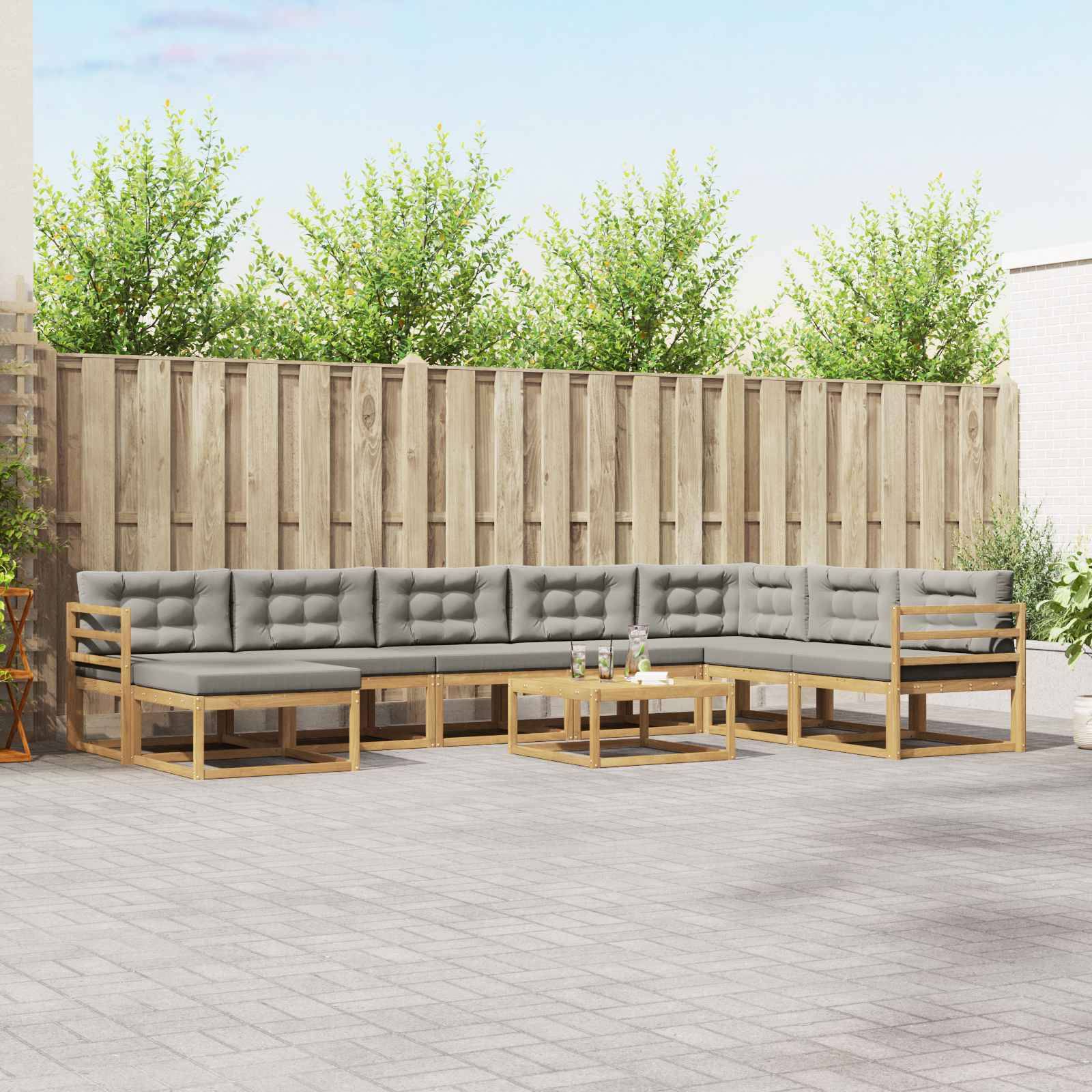 vidaXL Outdoor-Sofagarnitur 9 pcs Weiß und Hellgrau