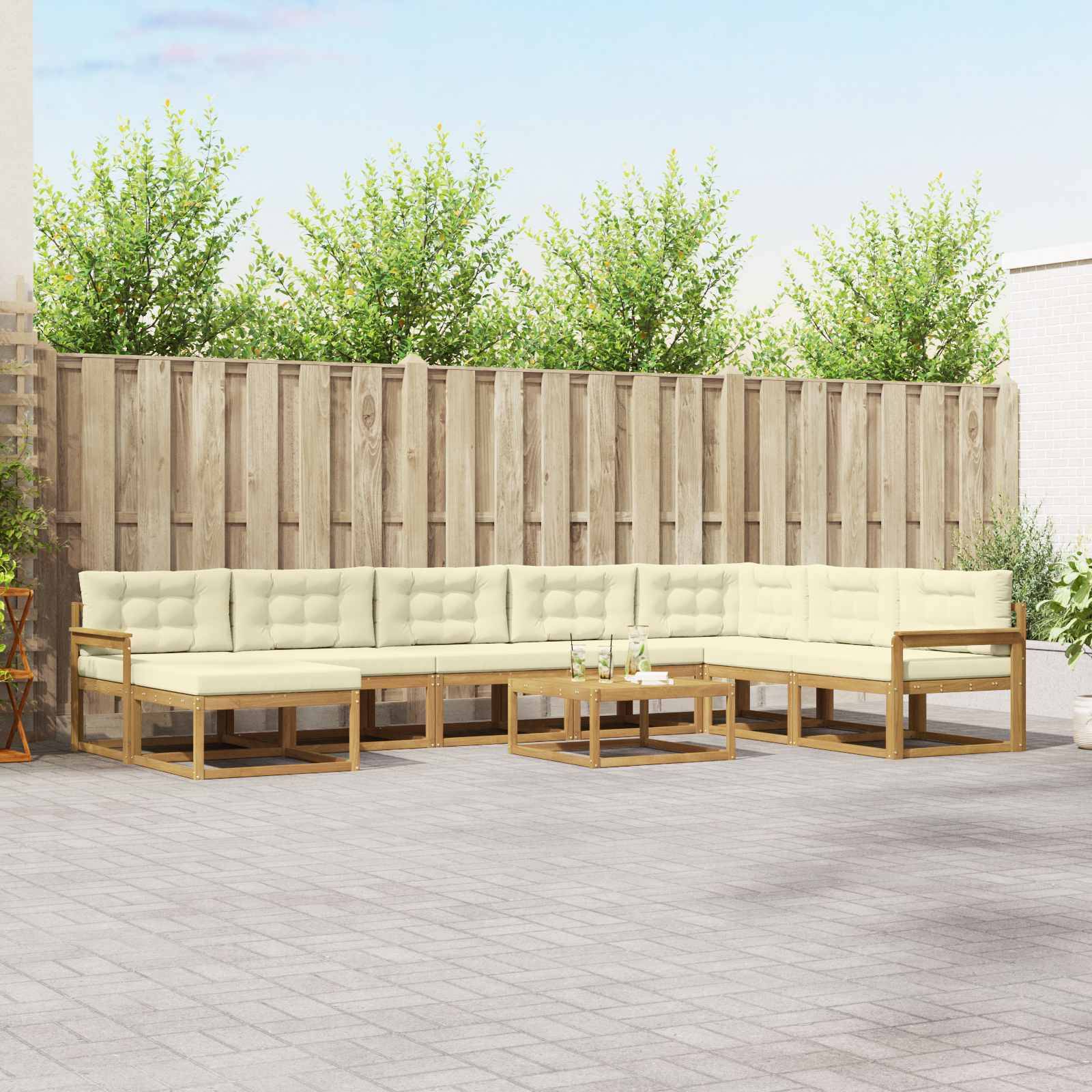 vidaXL Outdoor-Sofagarnitur 9 pcs Weiß und Creme