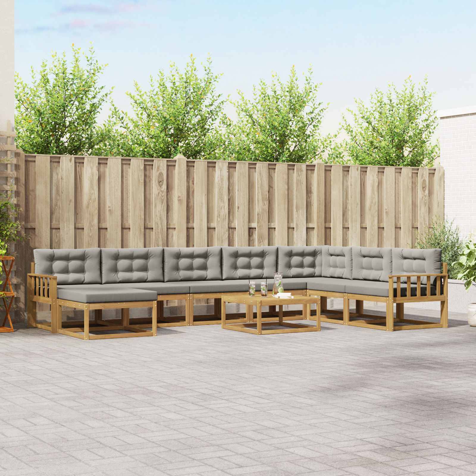 vidaXL Outdoor-Sofagarnitur 9 pcs Weiß und Hellgrau