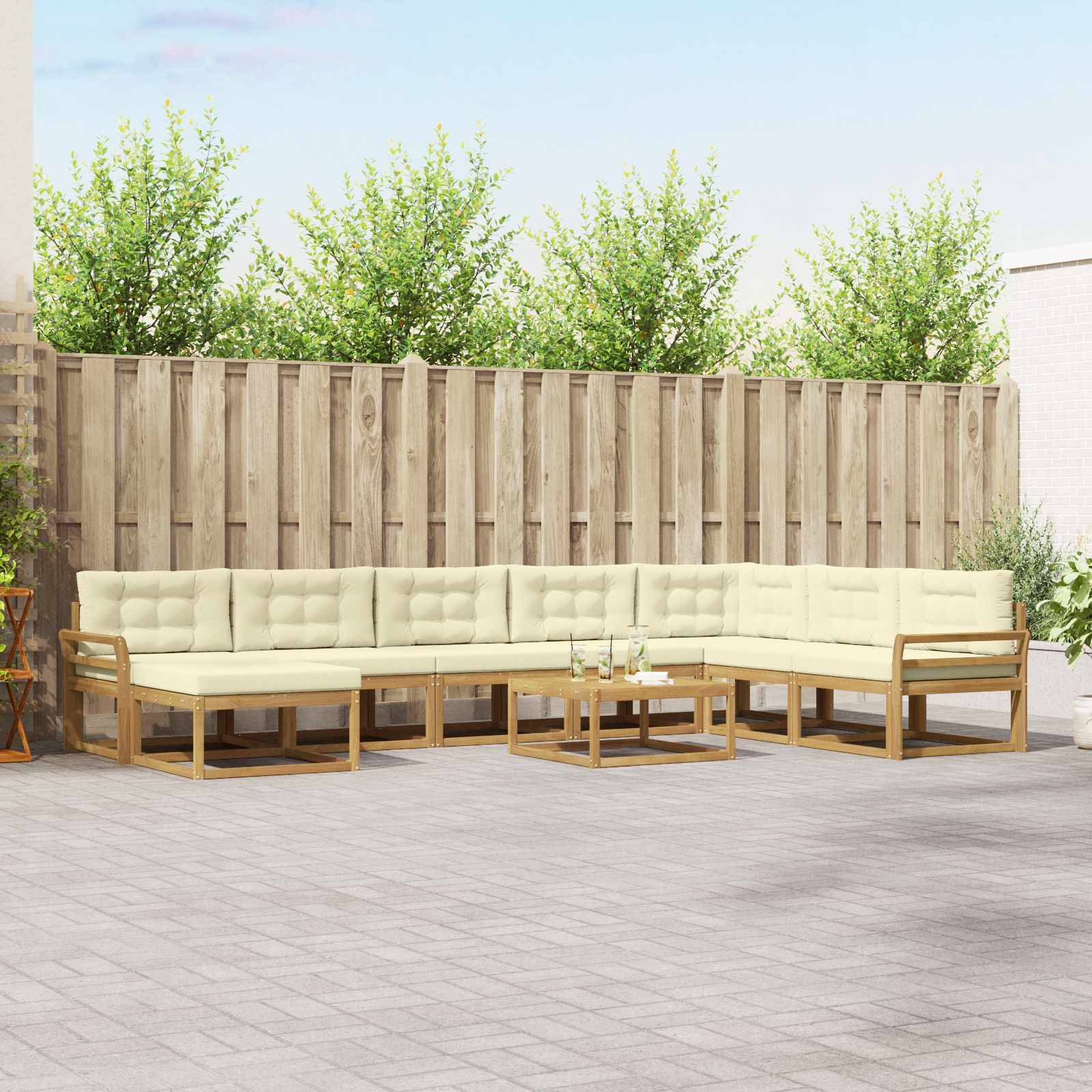 vidaXL Outdoor-Sofagarnitur 9 pcs Weiß und Creme