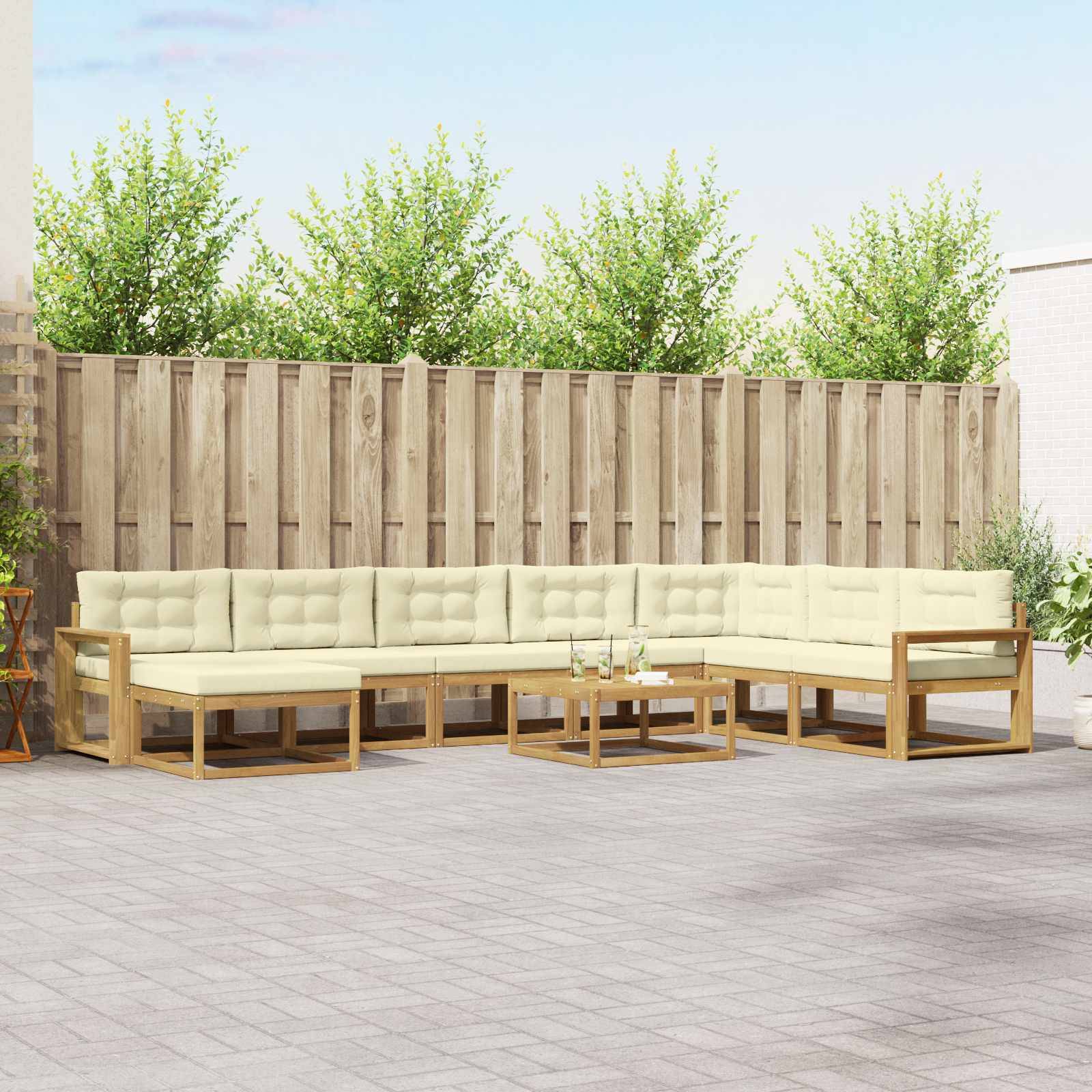 vidaXL Outdoor-Sofagarnitur 9 pcs Weiß und Creme