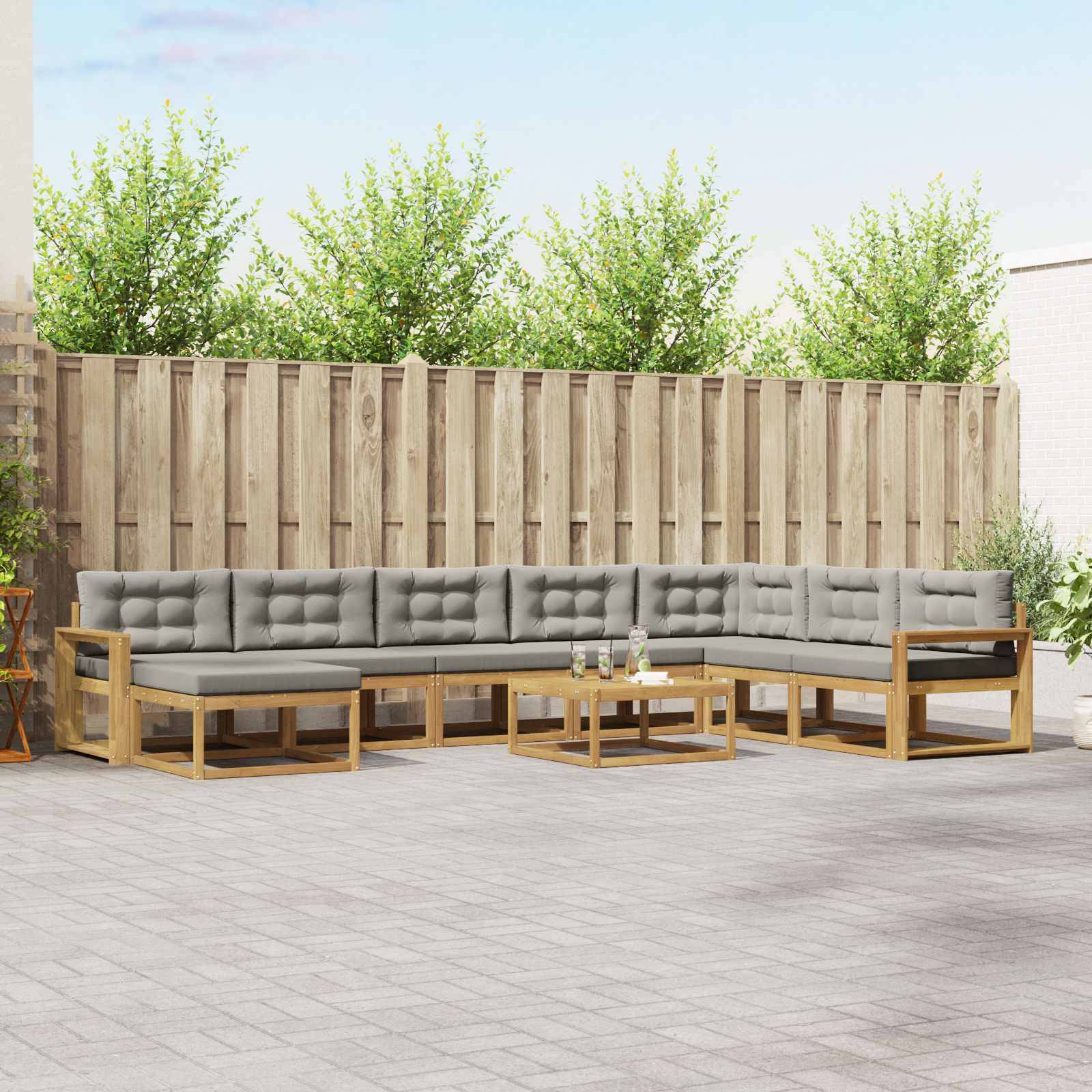 vidaXL Outdoor-Sofagarnitur 9 pcs Weiß und Hellgrau