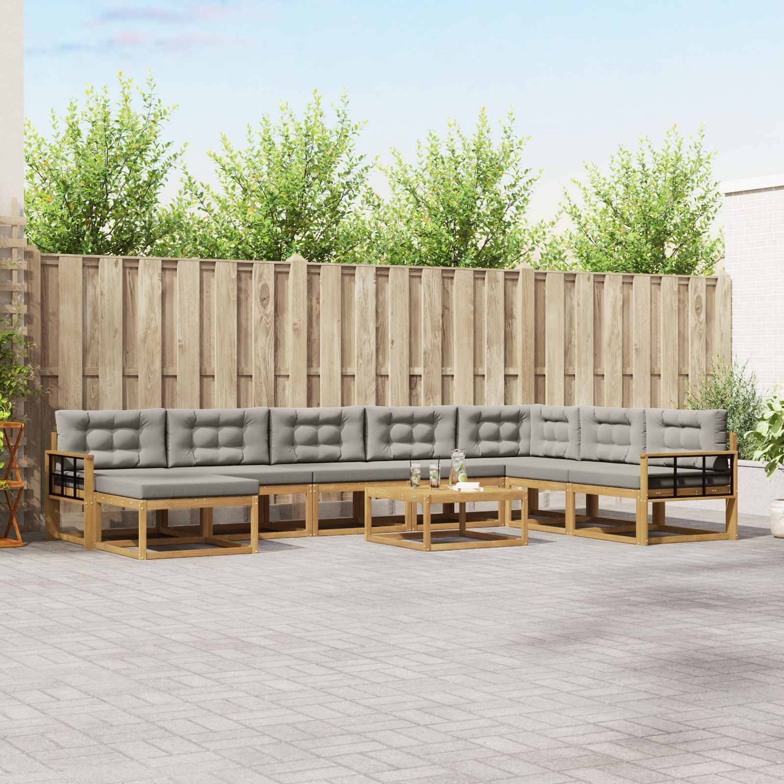 vidaXL Outdoor-Sofagarnitur 9 pcs Weiß und Hellgrau