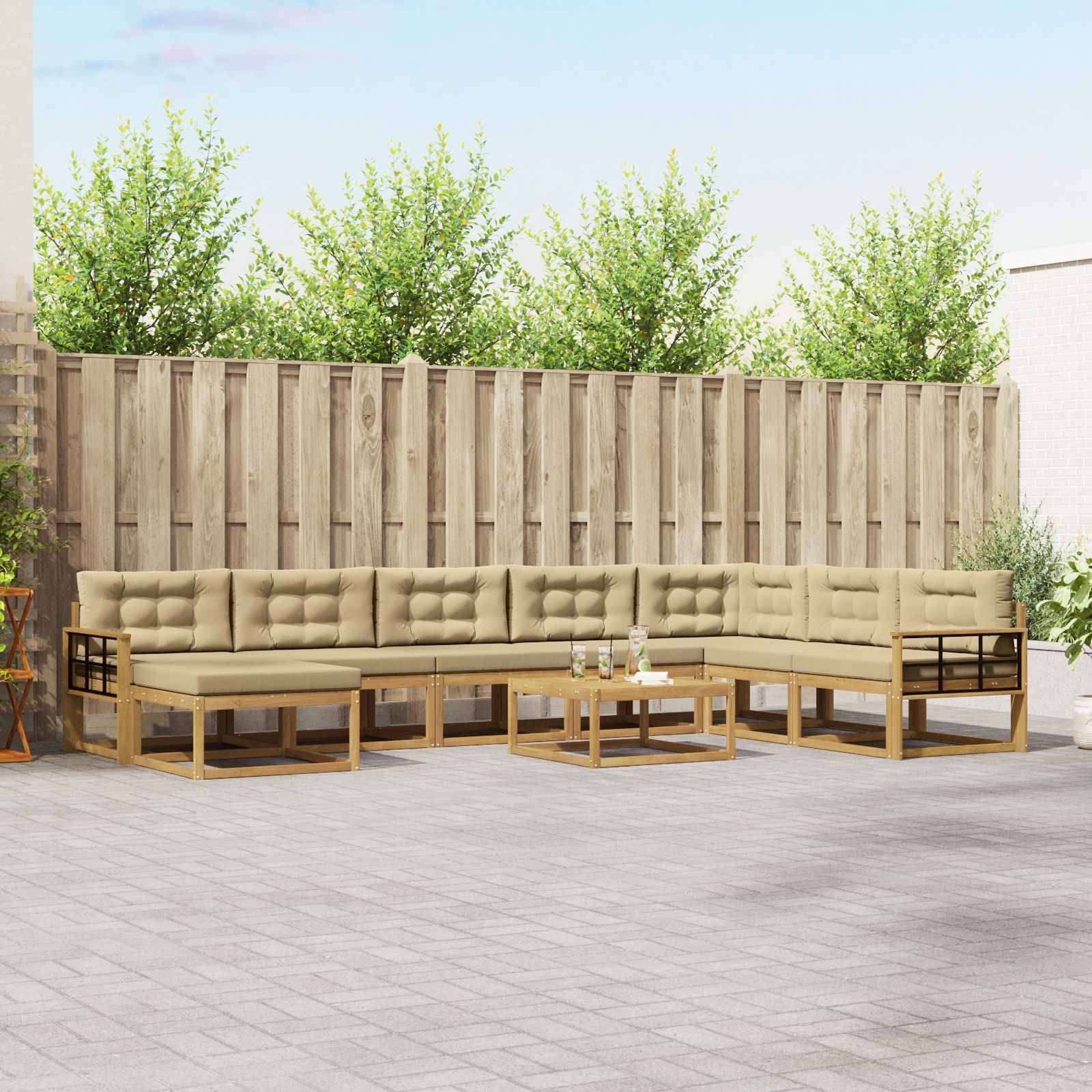 vidaXL Outdoor-Sofagarnitur 9 pcs Weiß und Beige