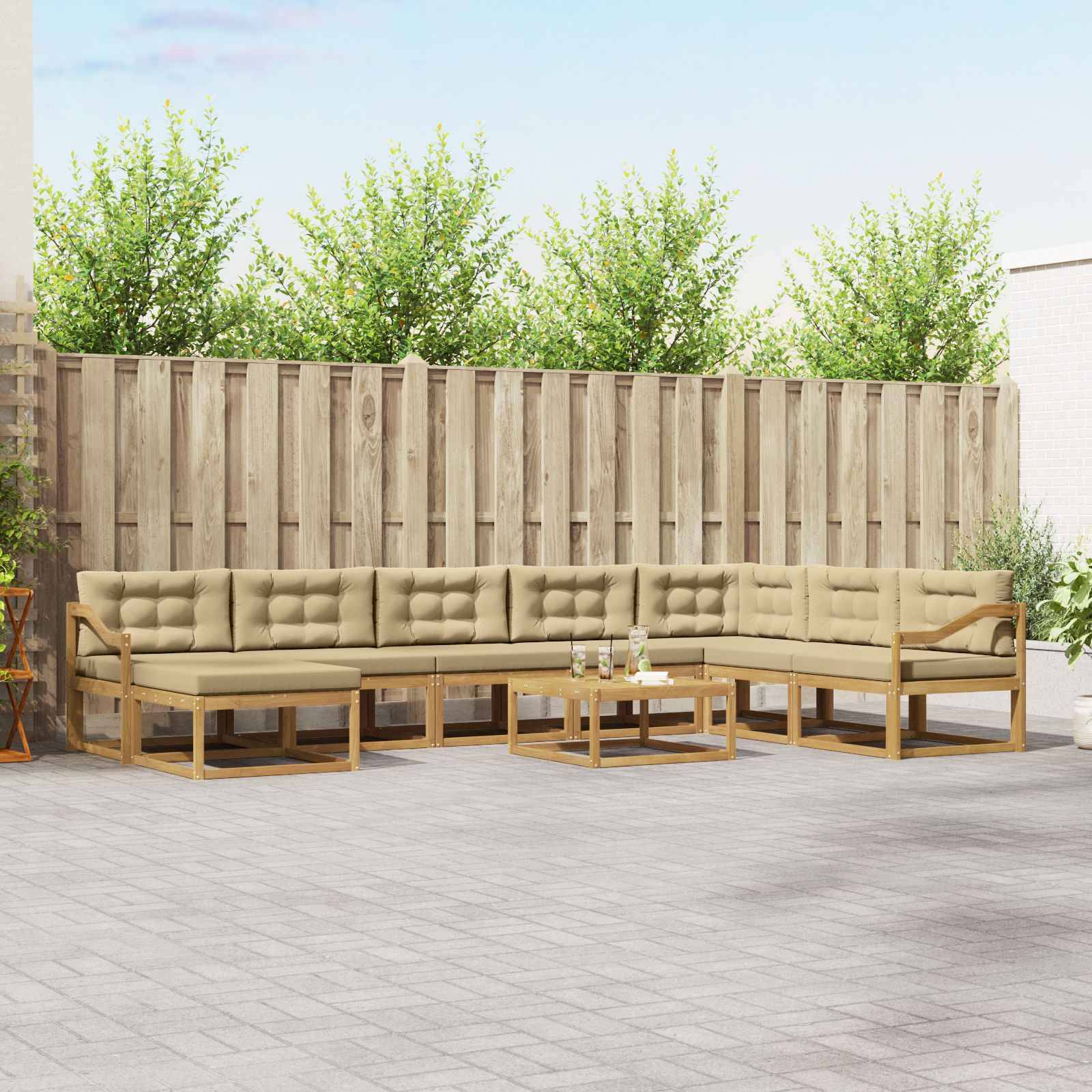 vidaXL Outdoor-Sofagarnitur 9 pcs Weiß und Beige