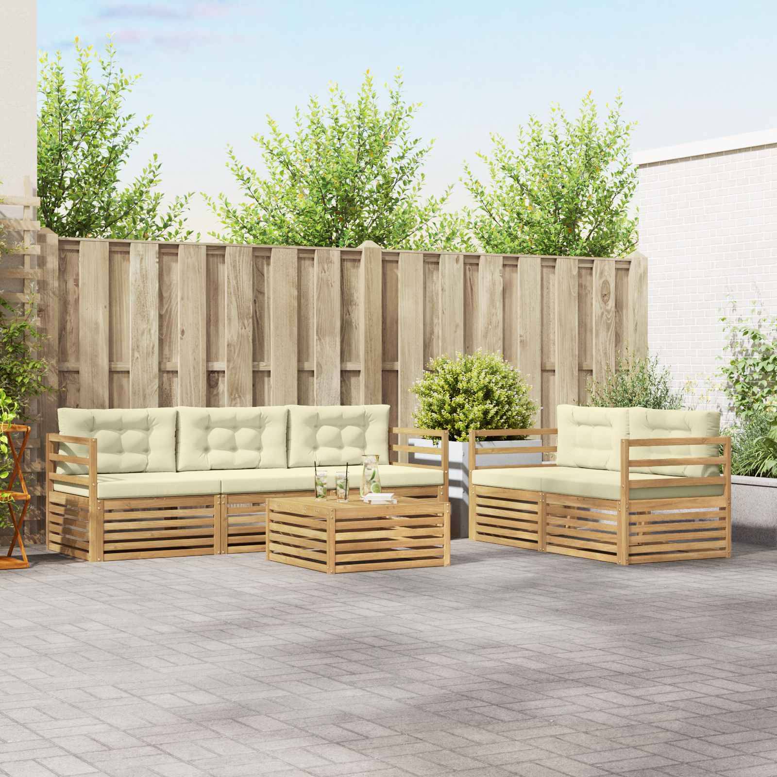 vidaXL Outdoor-Sofagarnitur 6 pcs Weiß und Creme