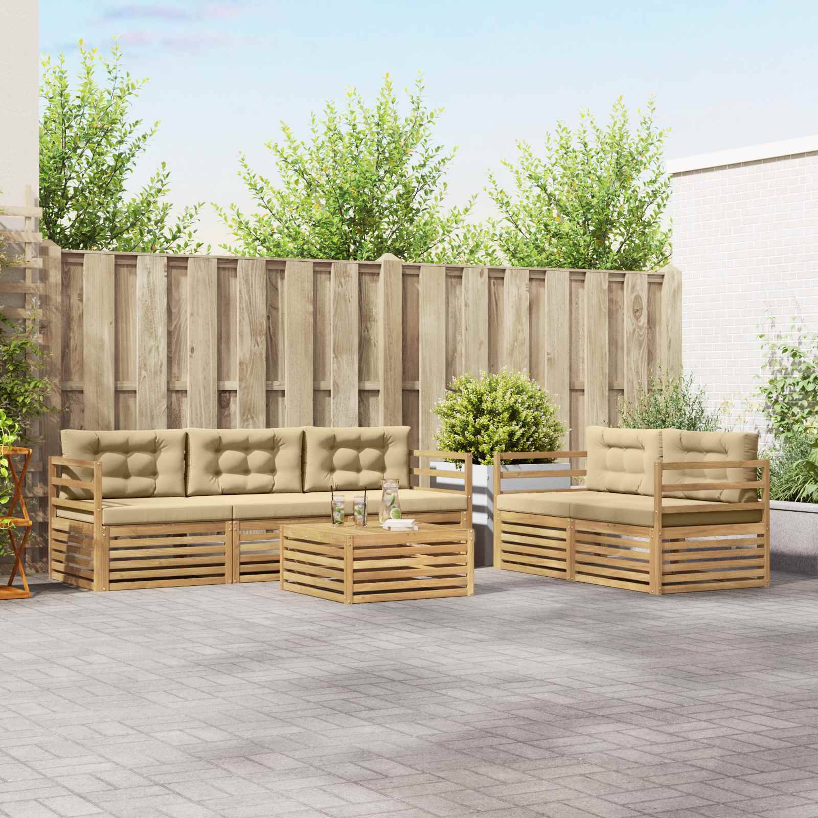 vidaXL Outdoor-Sofagarnitur 6 pcs Weiß und Beige