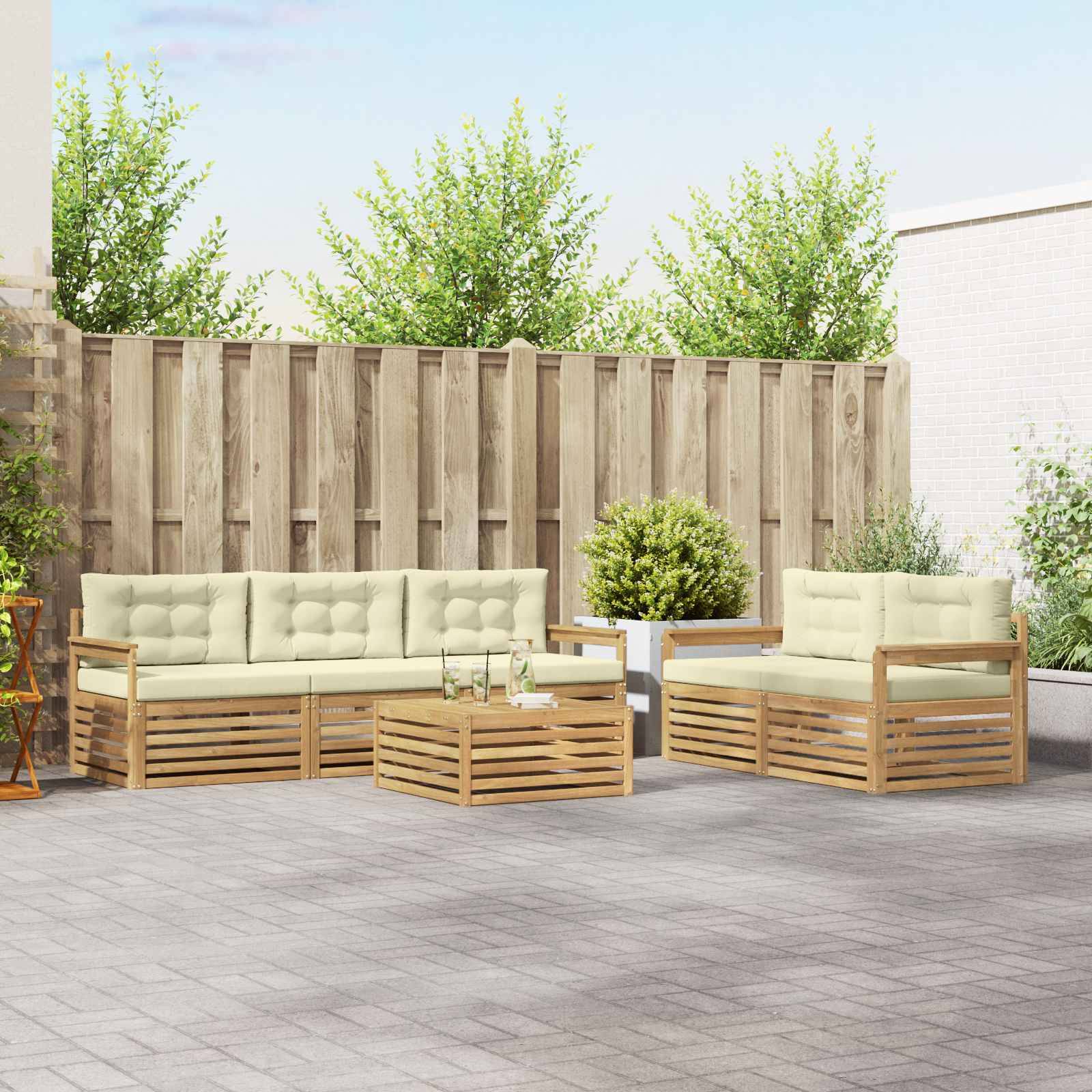 vidaXL Outdoor-Sofagarnitur 6 pcs Weiß und Creme