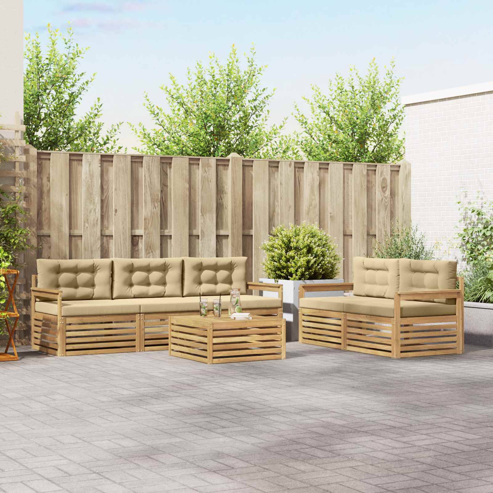 vidaXL Outdoor-Sofagarnitur 6 pcs Weiß und Beige