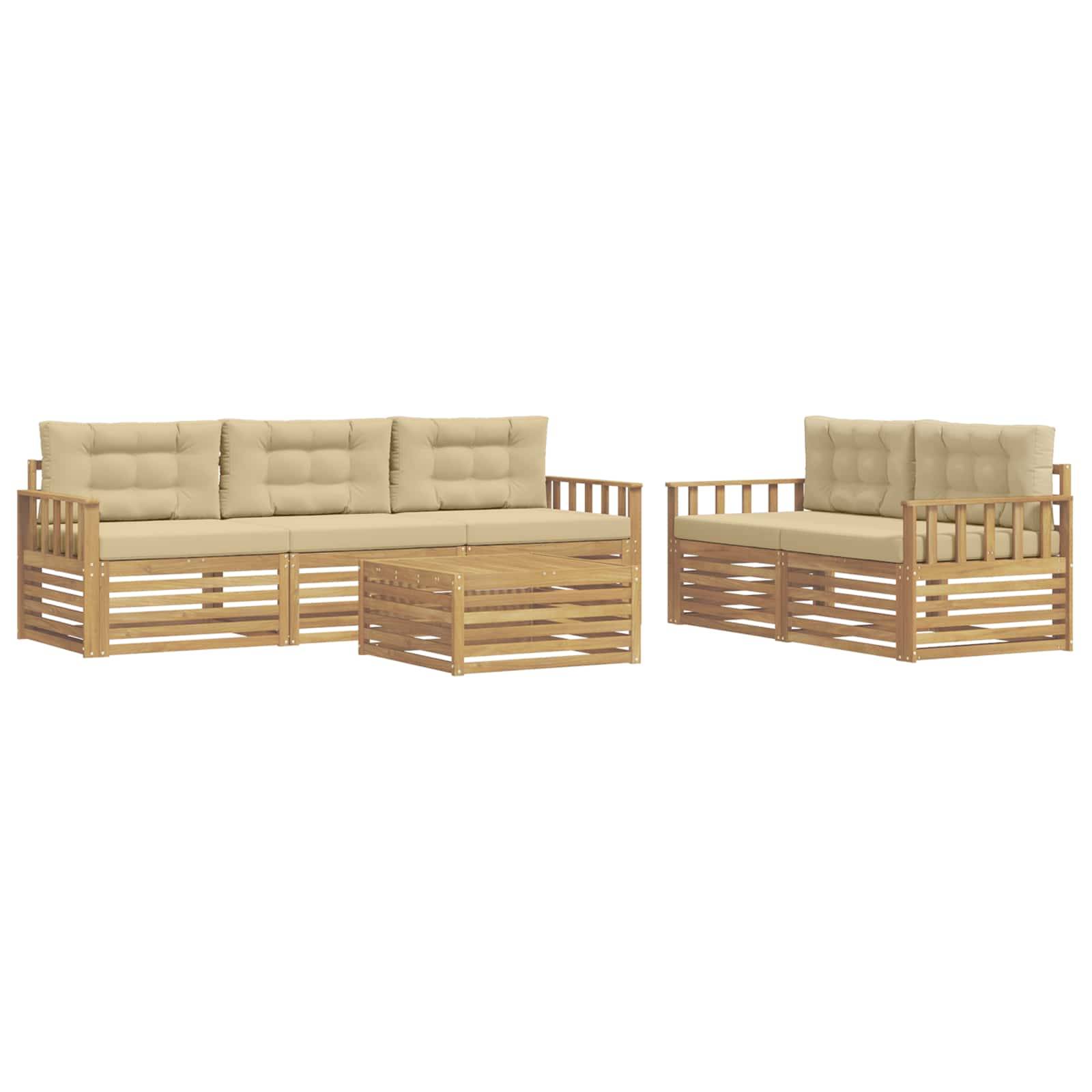vidaXL Outdoor-Sofagarnitur 6 pcs Weiß und Beige