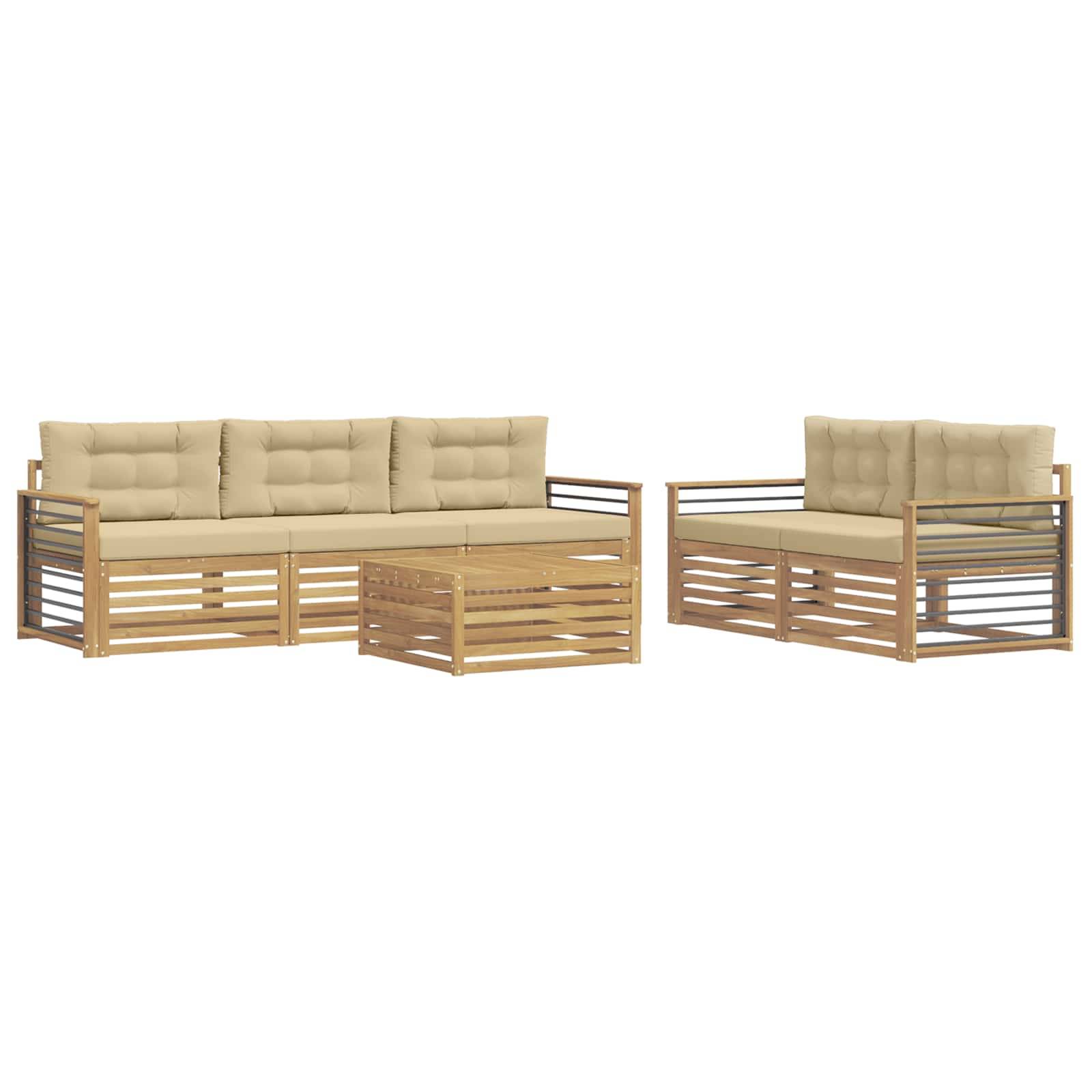 vidaXL Outdoor-Sofagarnitur 6 pcs Weiß und Beige