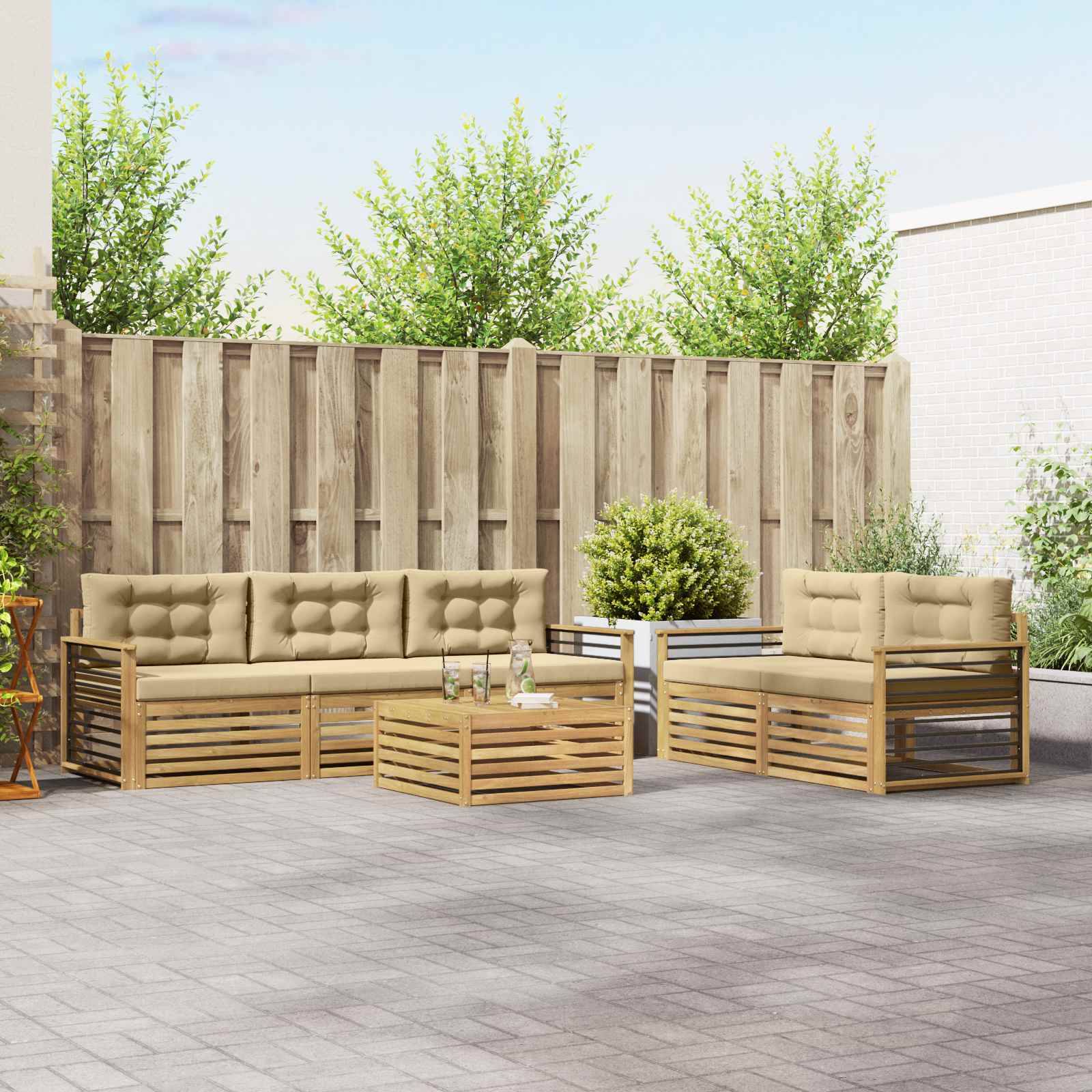 vidaXL Outdoor-Sofagarnitur 6 pcs Weiß und Beige
