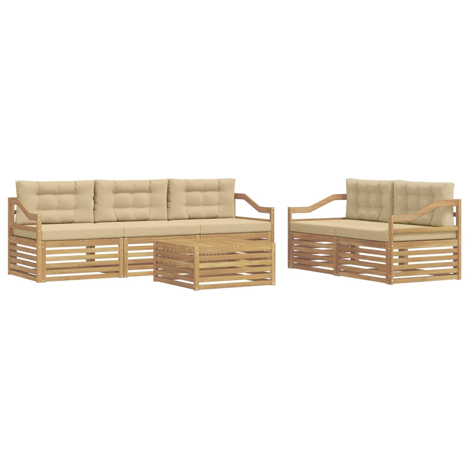 vidaXL Outdoor-Sofagarnitur 6 pcs Weiß und Beige