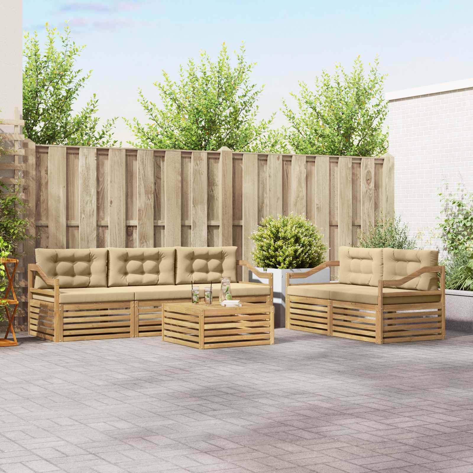 vidaXL Outdoor-Sofagarnitur 6 pcs Weiß und Beige