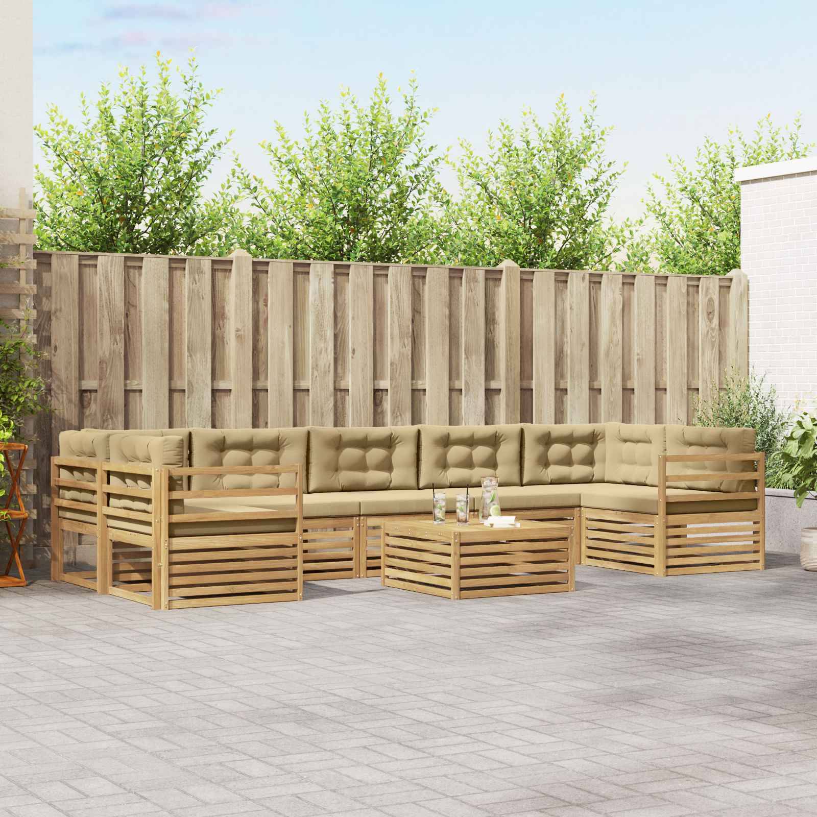 vidaXL Outdoor-Sofagarnitur 8 pcs Weiß und Beige Massivholz Akazie