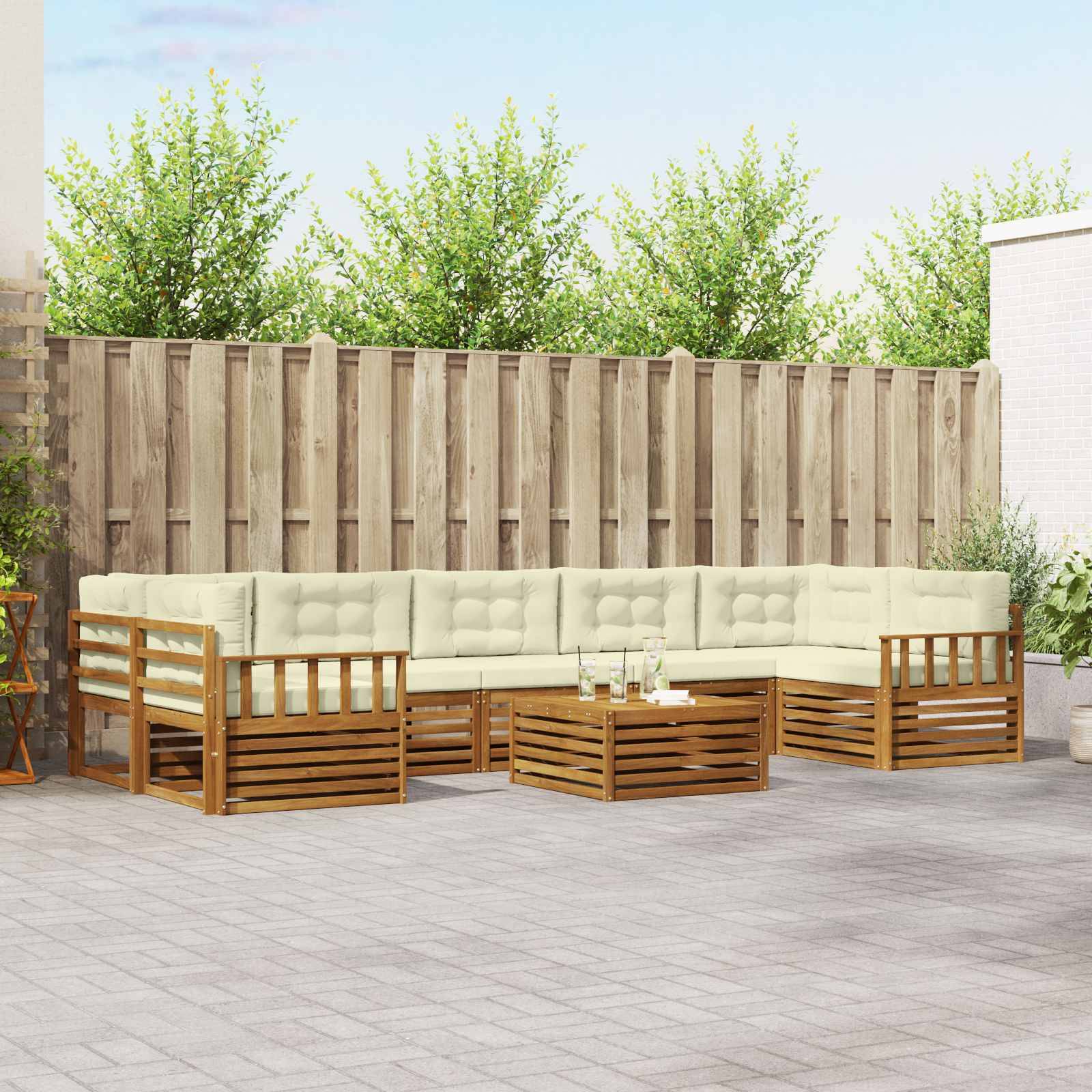 vidaXL Outdoor-Sofagarnitur 8 pcs Weiß und Creme Massivholz Akazie