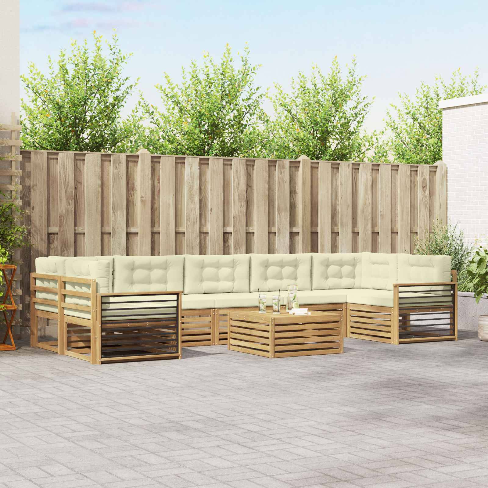vidaXL Outdoor-Sofagarnitur 8 pcs Weiß und Creme Massivholz Akazie