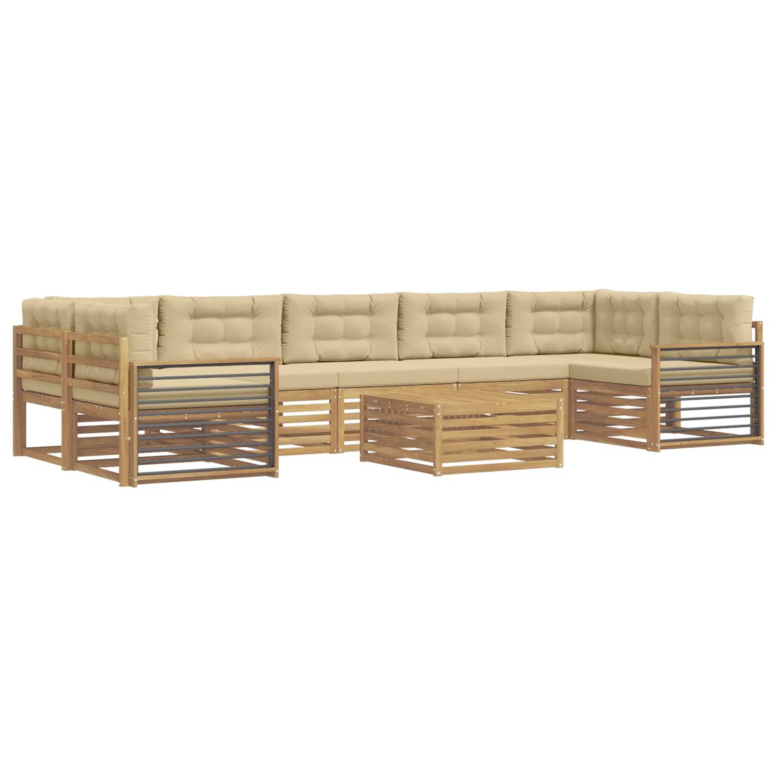 vidaXL Outdoor-Sofagarnitur 8 pcs Weiß und Beige Massivholz Akazie