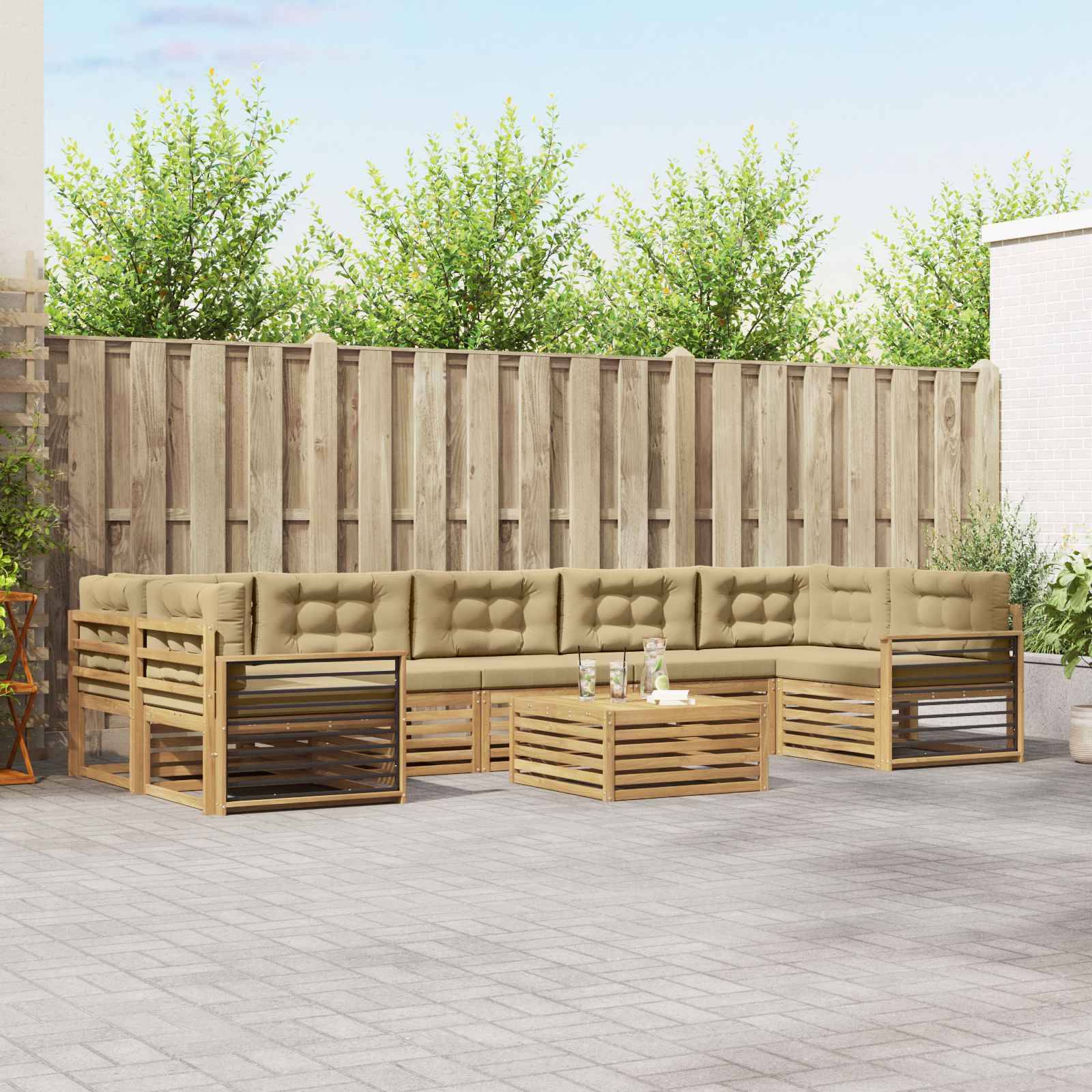vidaXL Outdoor-Sofagarnitur 8 pcs Weiß und Beige Massivholz Akazie