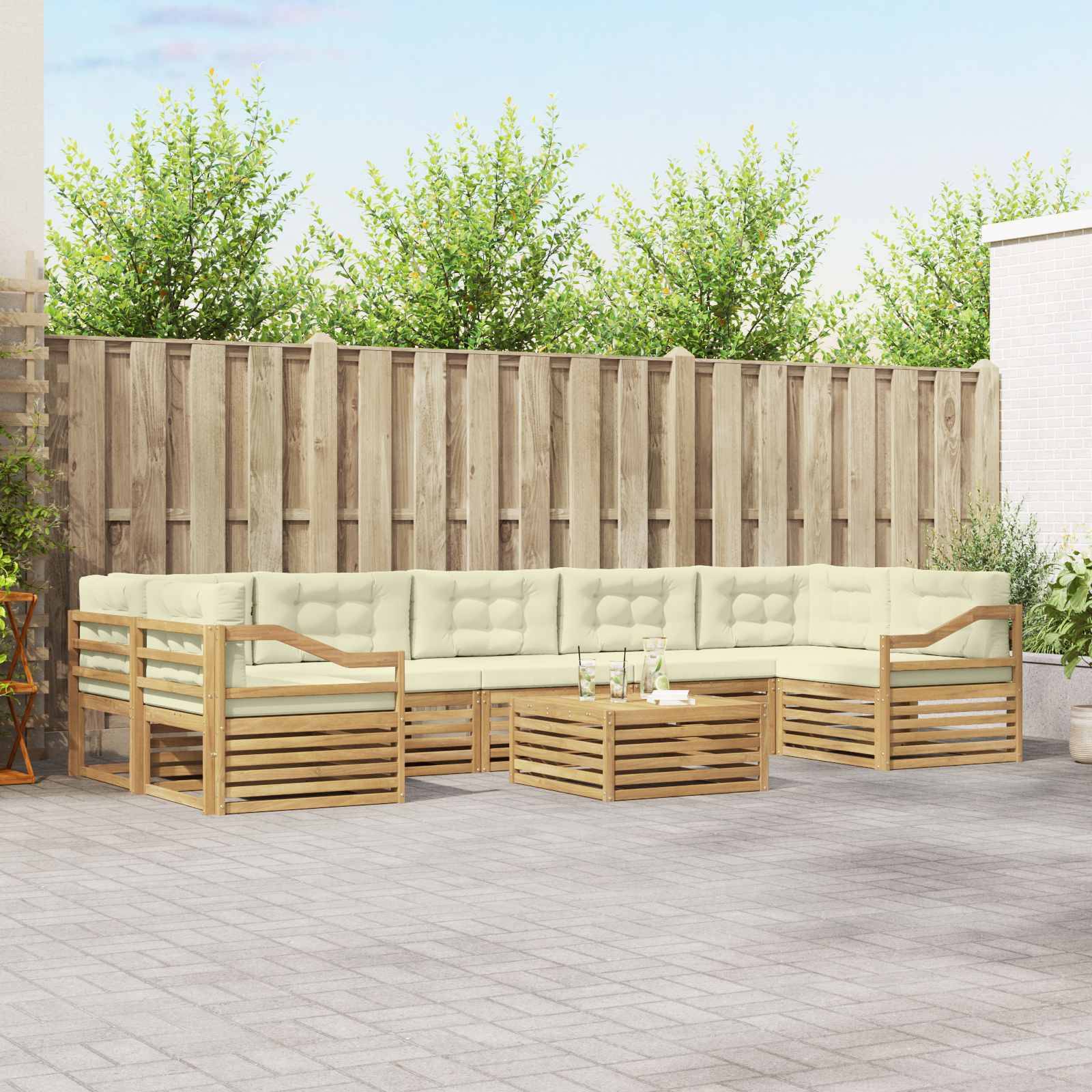 vidaXL Outdoor-Sofagarnitur 8 pcs Weiß und Creme Massivholz Akazie