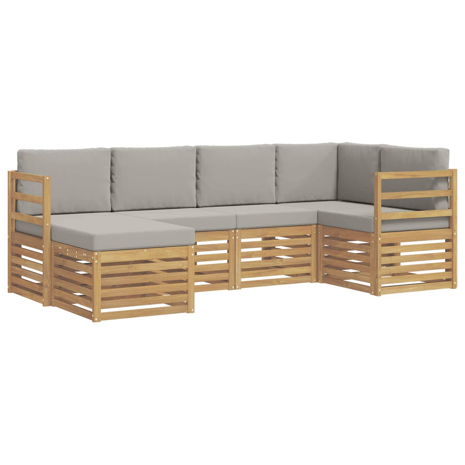 vidaXL Outdoor-Sofagarnitur 6 pcs Weiß und Hellgrau Polyester