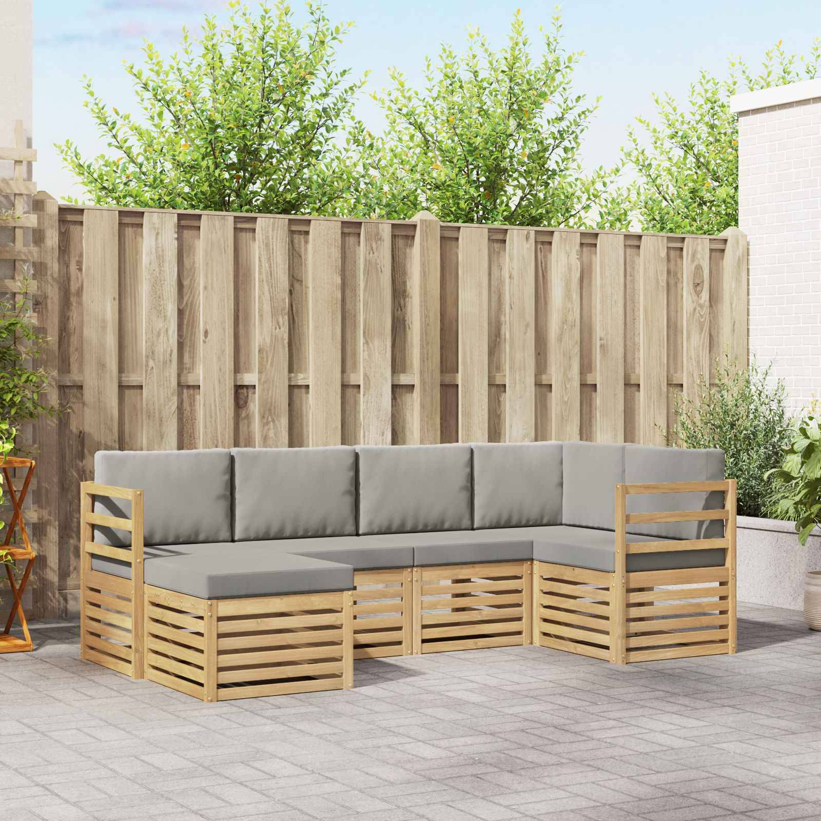 vidaXL Outdoor-Sofagarnitur 6 pcs Weiß und Hellgrau Polyester