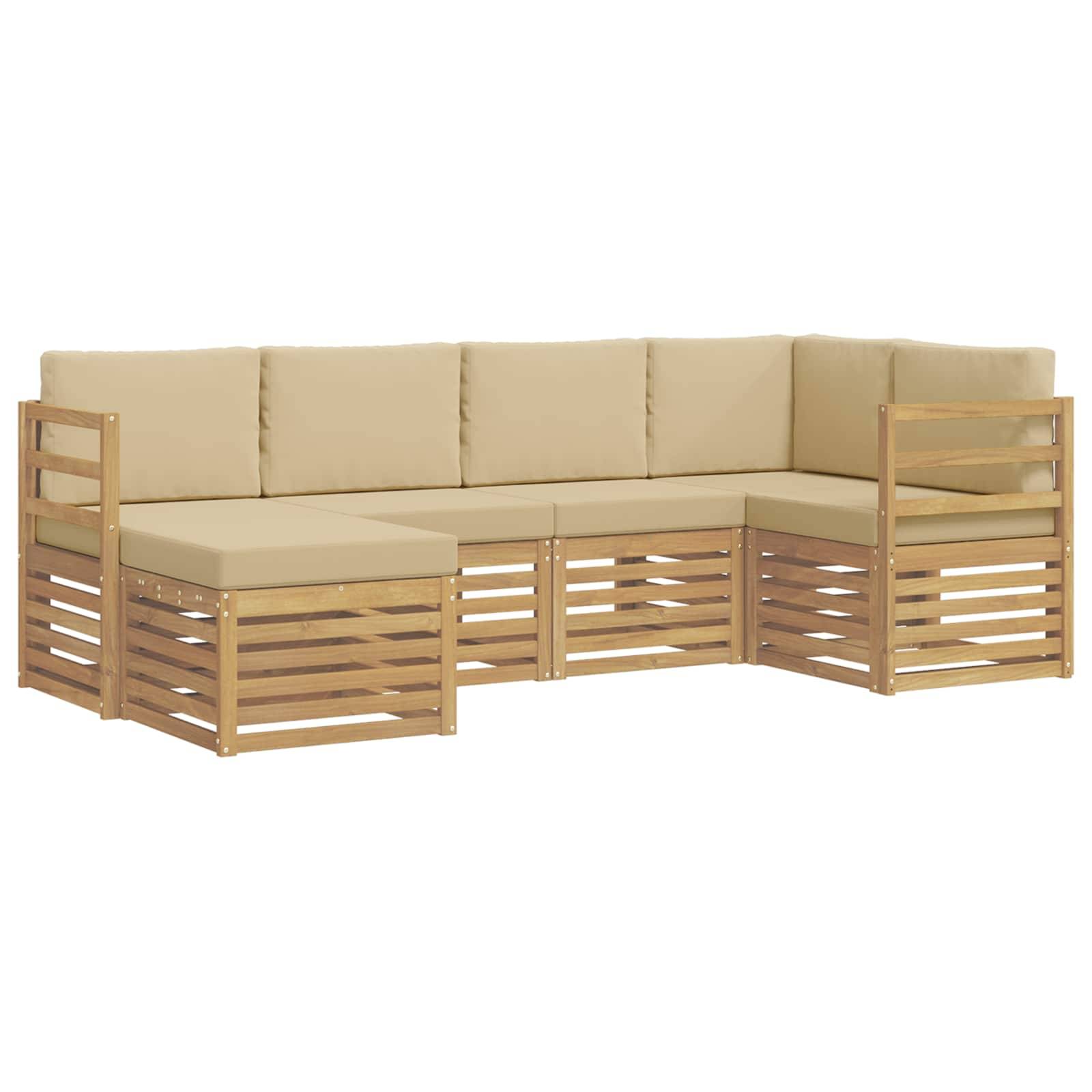 vidaXL Outdoor-Sofagarnitur 6 pcs Weiß und Beige Polyester