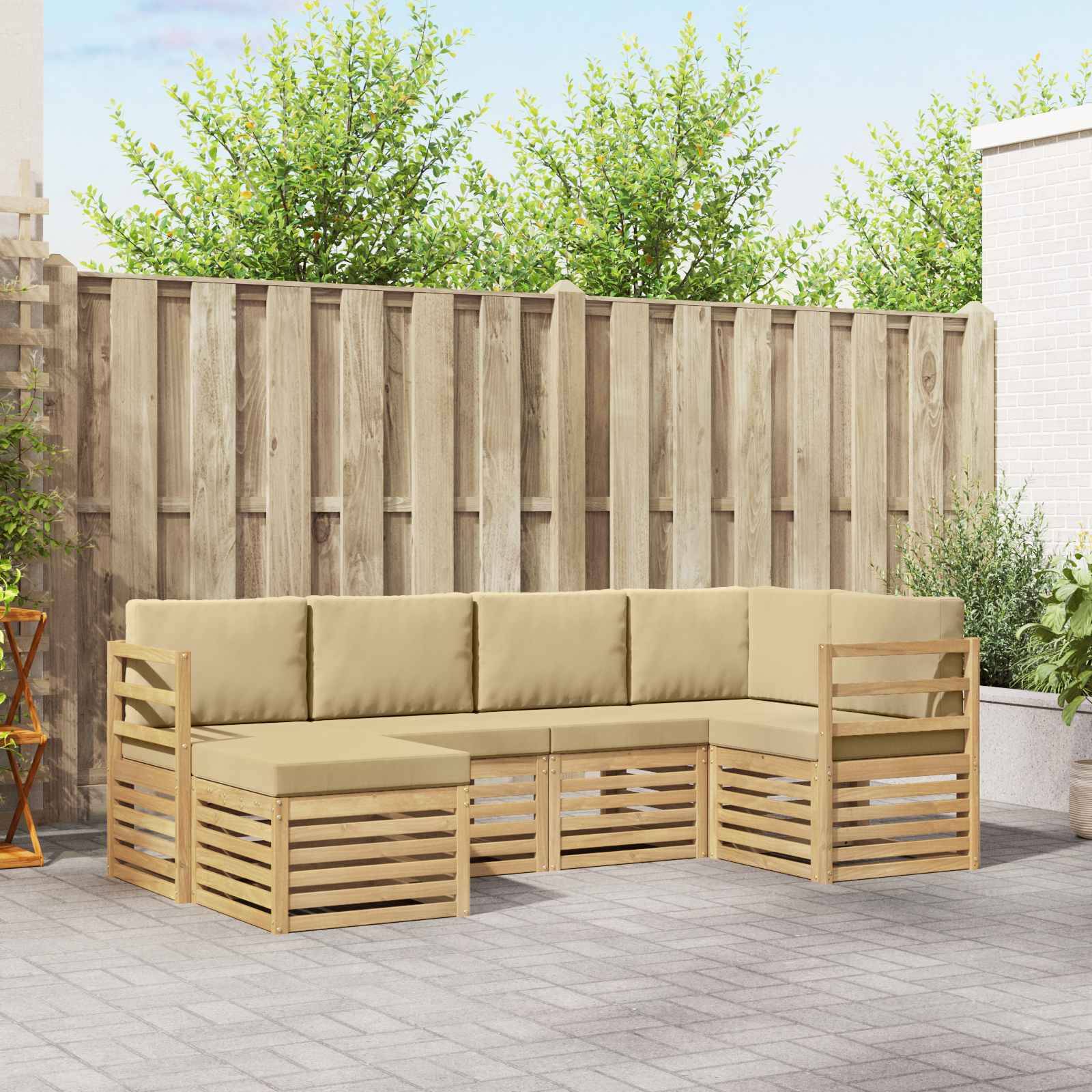 vidaXL Outdoor-Sofagarnitur 6 pcs Weiß und Beige Polyester
