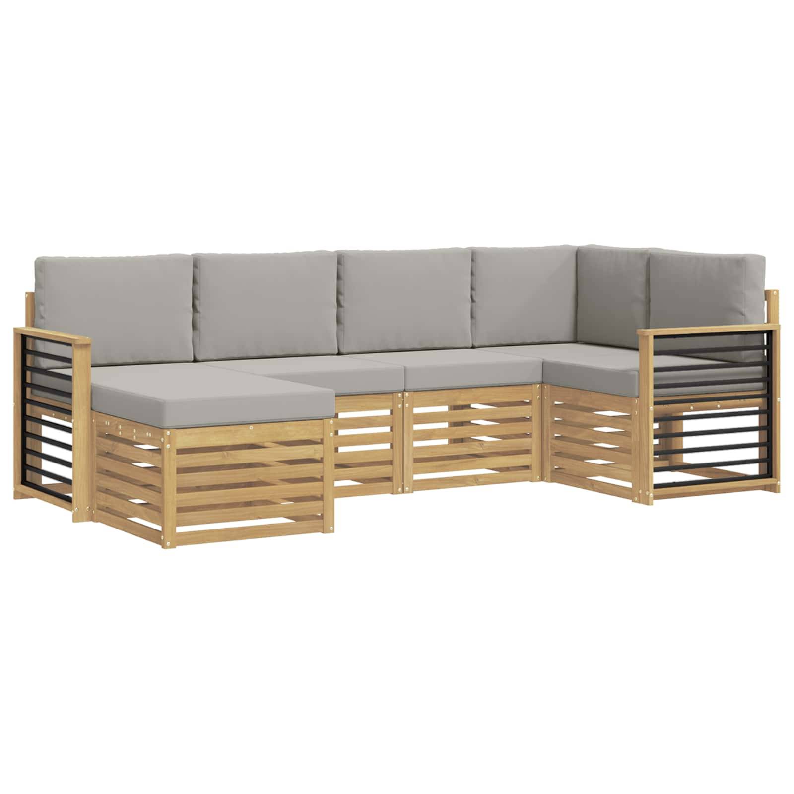 vidaXL Outdoor-Sofagarnitur 6 pcs Weiß und Hellgrau Polyester